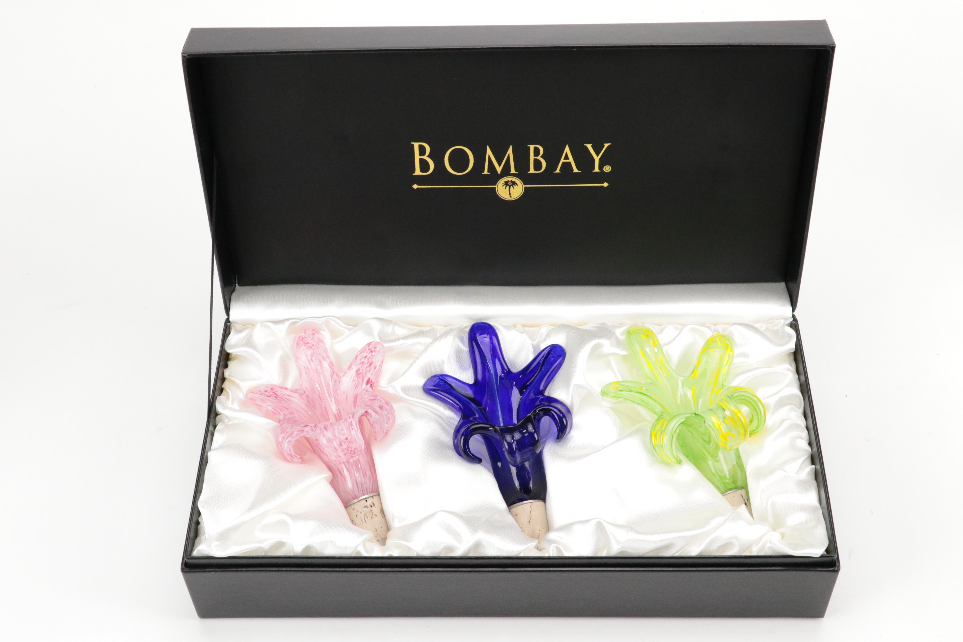Bombay Company Glass Lily Bottle Stoppers, Brass Bar Tool Set and More