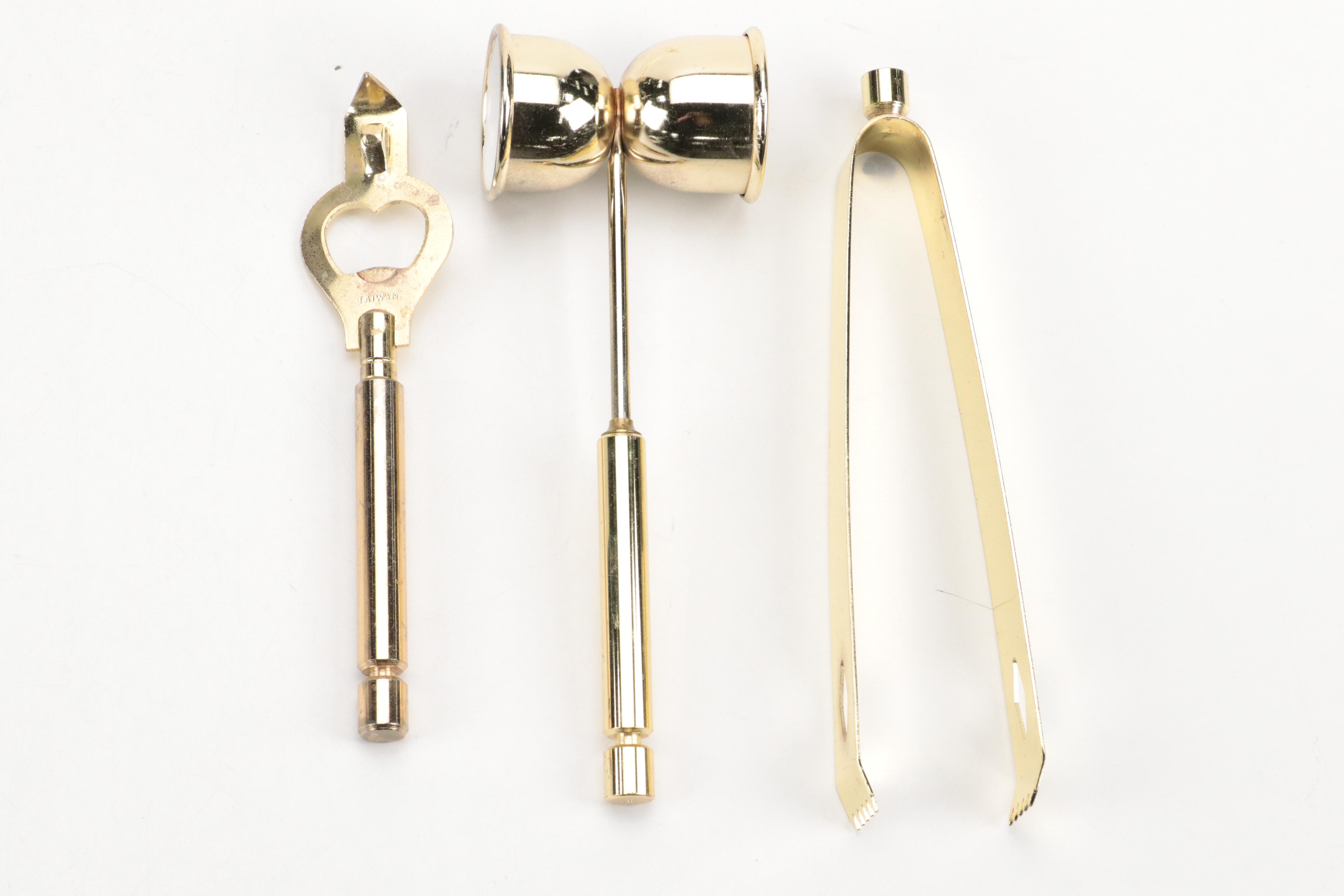 Bombay Company Glass Lily Bottle Stoppers, Brass Bar Tool Set and More