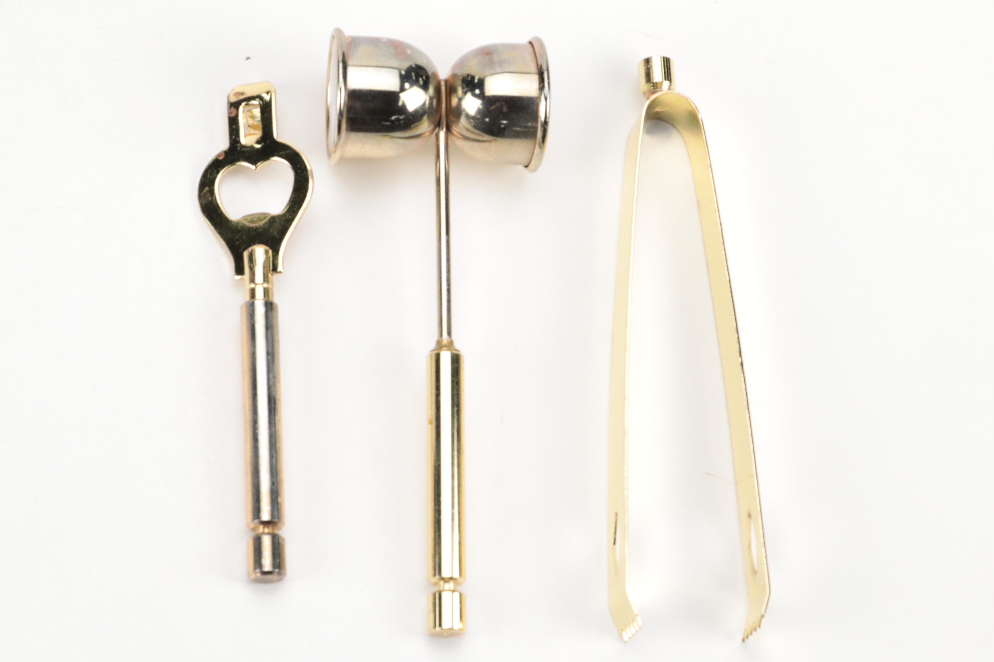 Bombay Company Glass Lily Bottle Stoppers, Brass Bar Tool Set and More