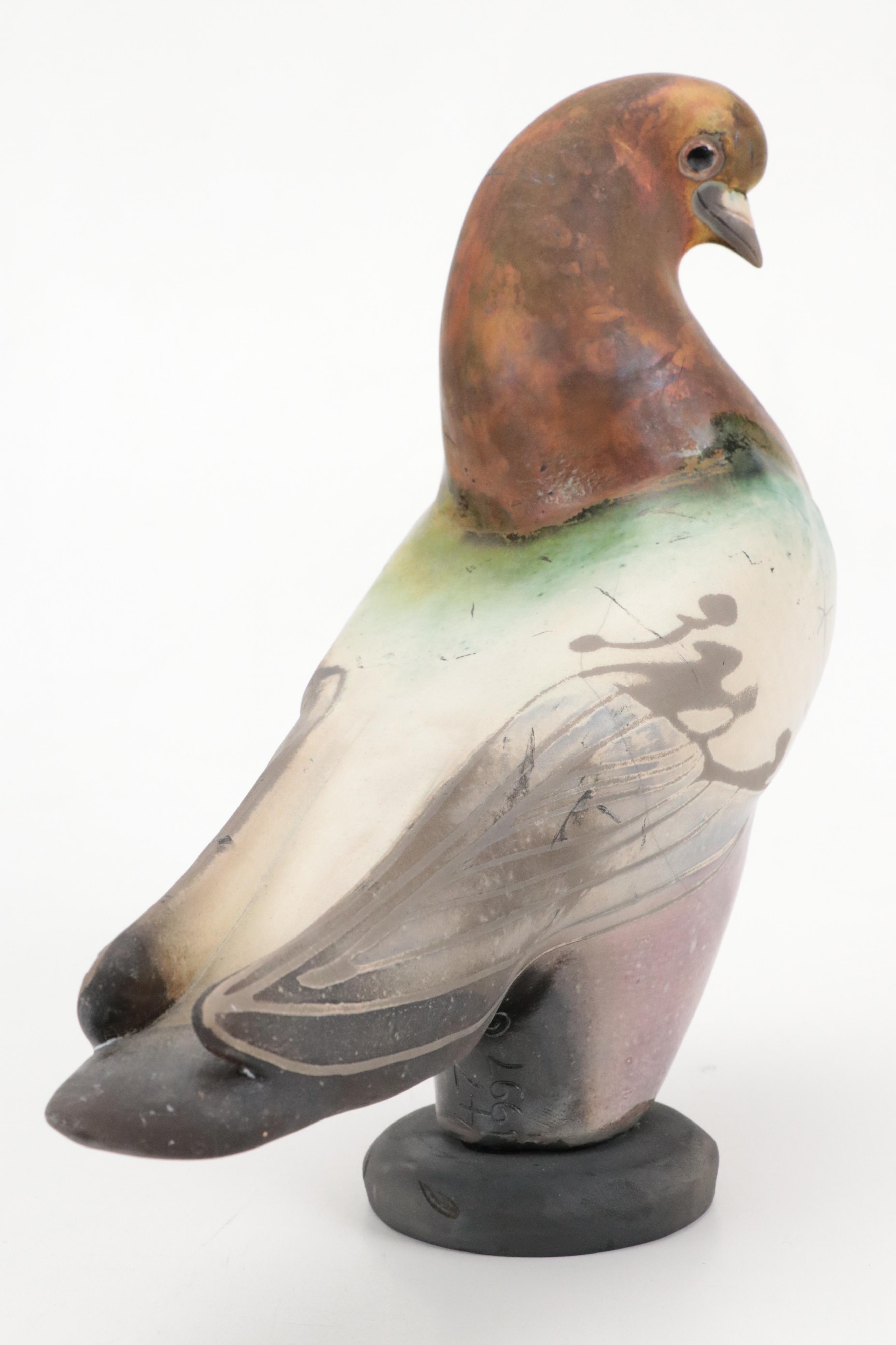 Ltd. Ed. Glo Coalson Signed Raku Art Pottery Pigeon Figurine, 1997