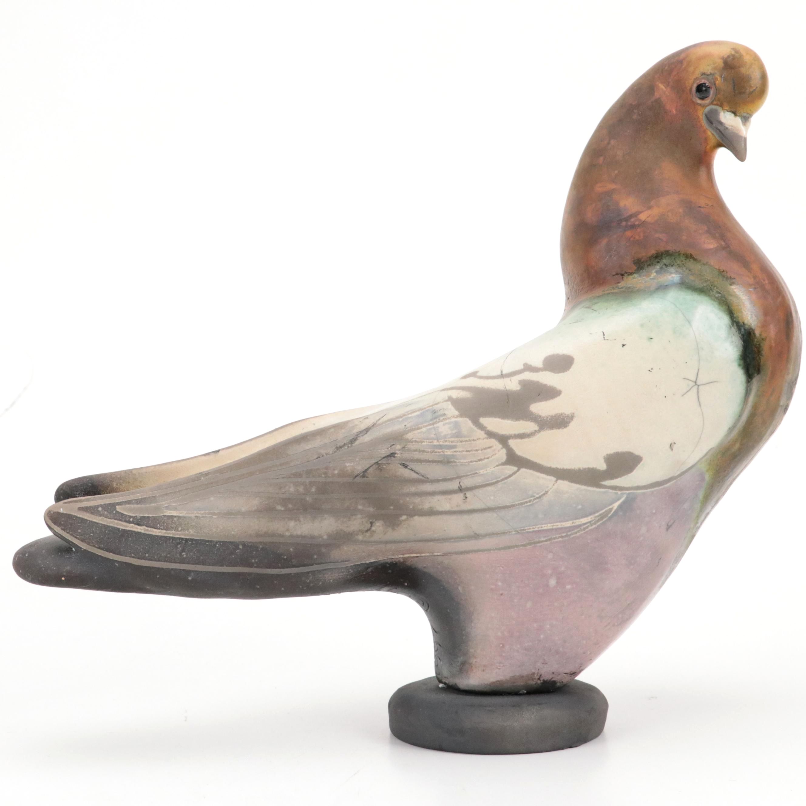 Ltd. Ed. Glo Coalson Signed Raku Art Pottery Pigeon Figurine, 1997