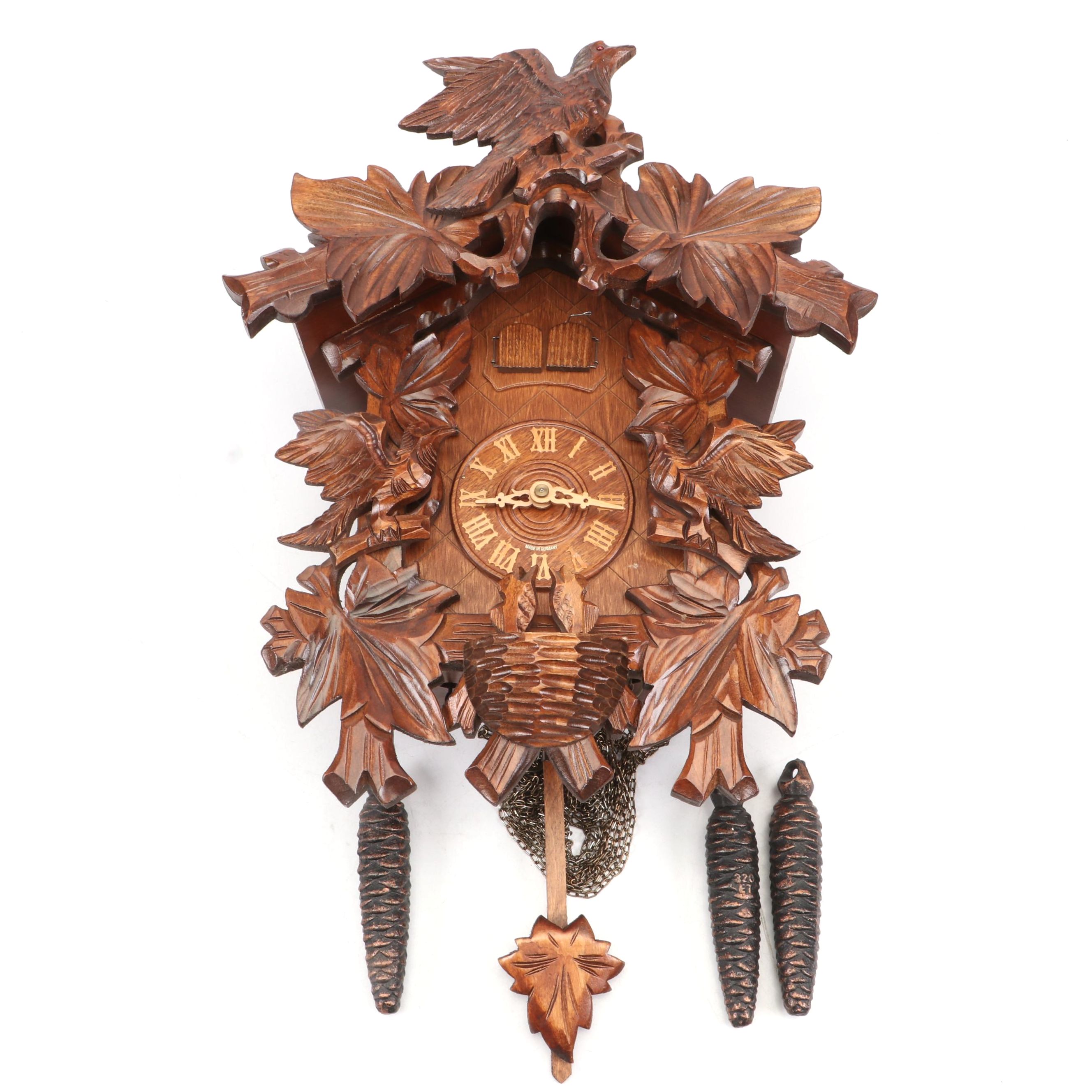 German Carved Walnut Traditional Cuckoo Clock