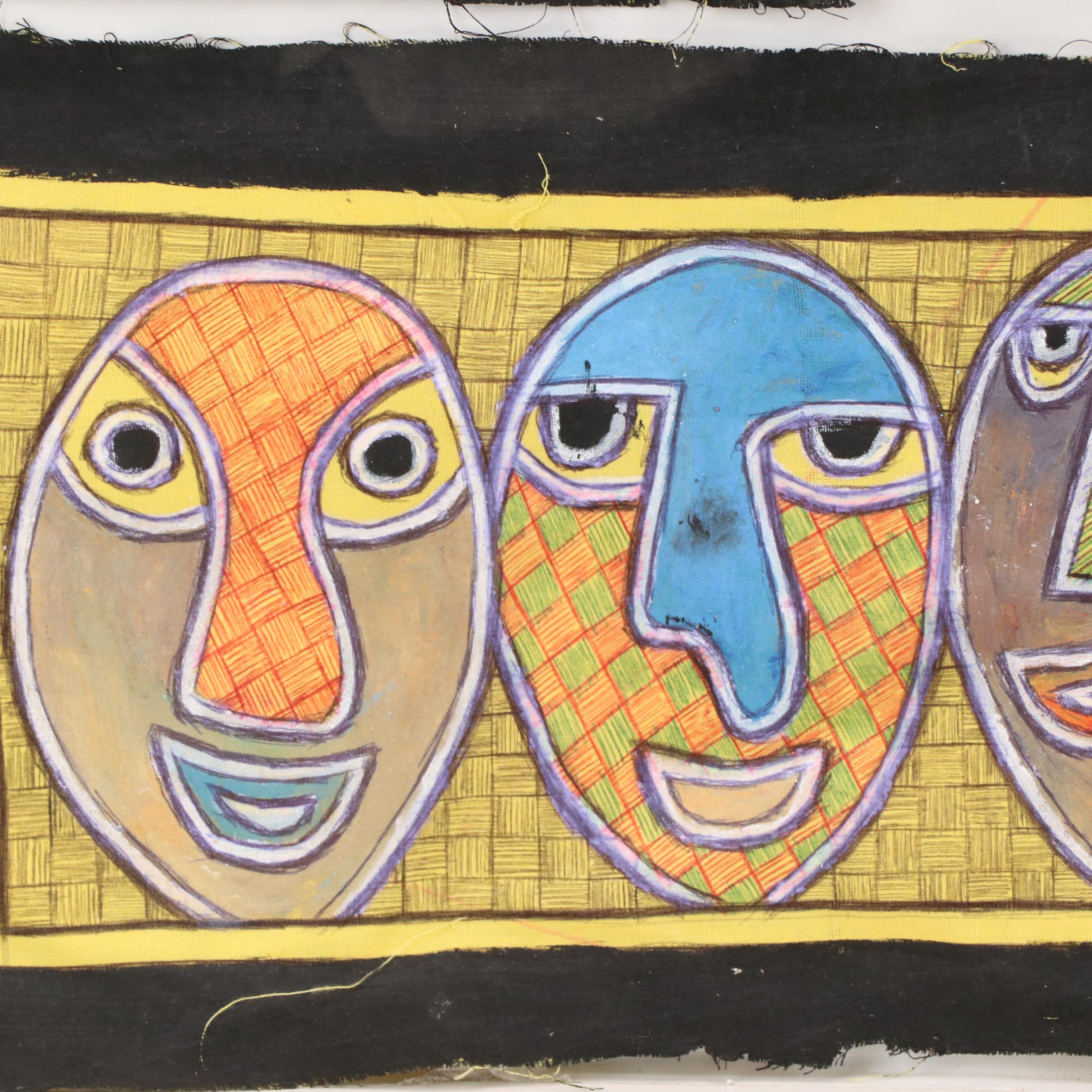 Kayode Buraimoh Stylized Mixed Media Paintings, 21st Century