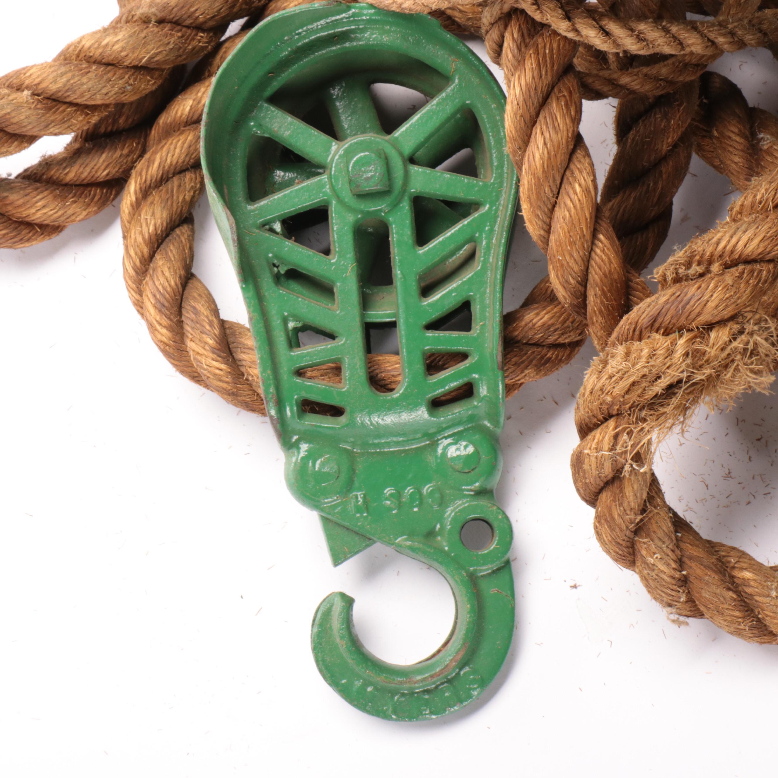 The F.E. Myers & Bro. Enameled Cast Iron Hay Bale Trolley System with Rope