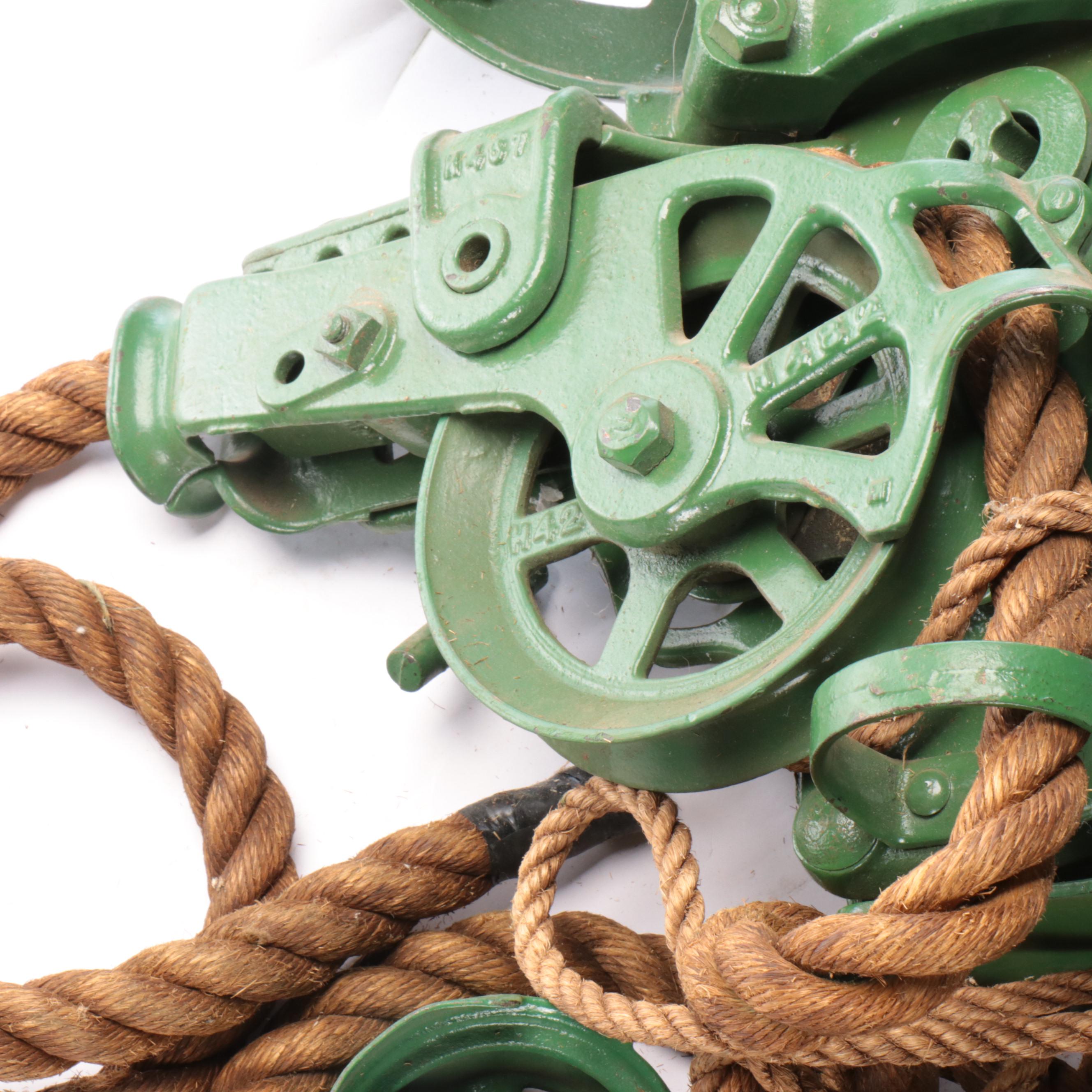 The F.E. Myers & Bro. Enameled Cast Iron Hay Bale Trolley System with Rope