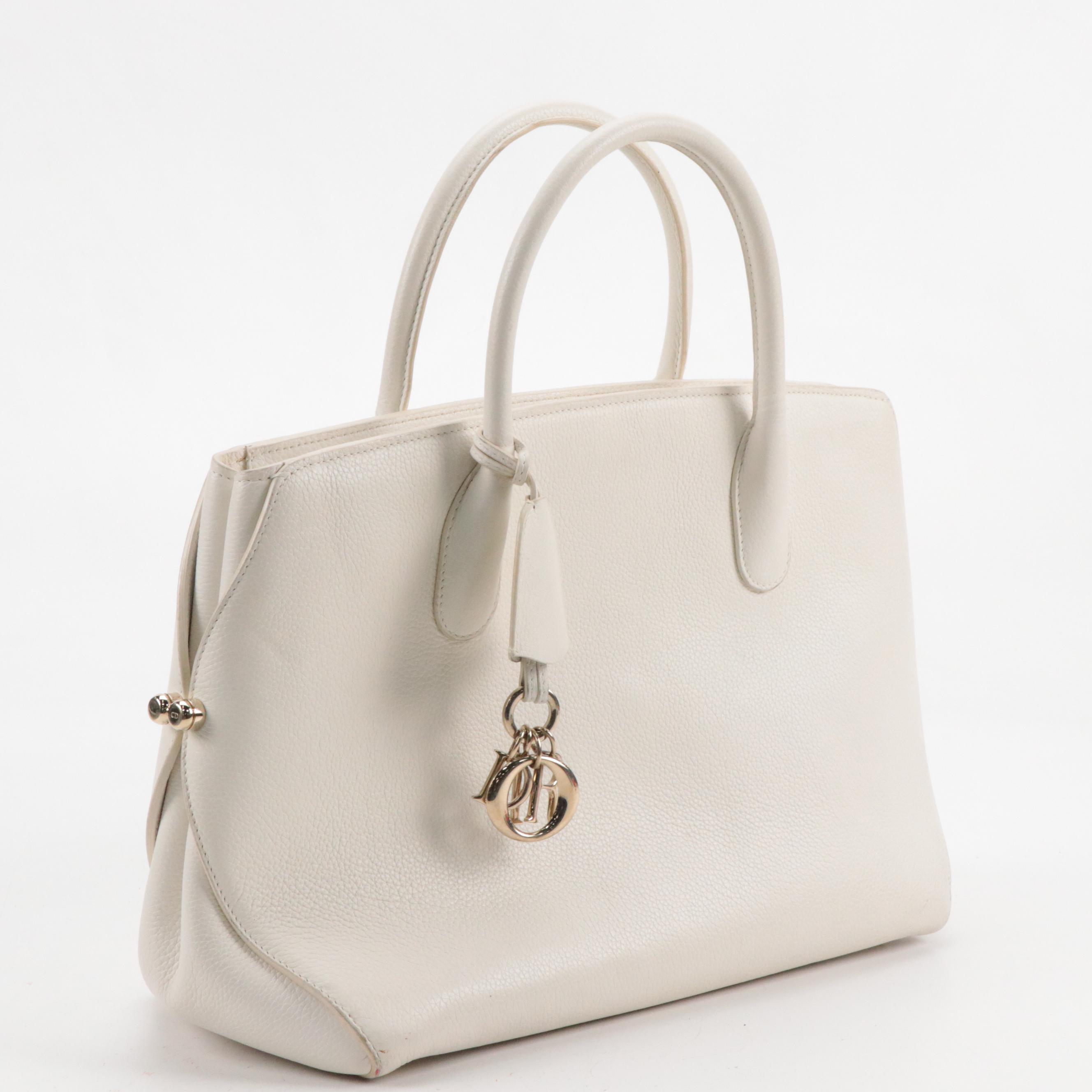 Christian Dior Large Open Bar Tote Bag in White Grained Calfskin Leather