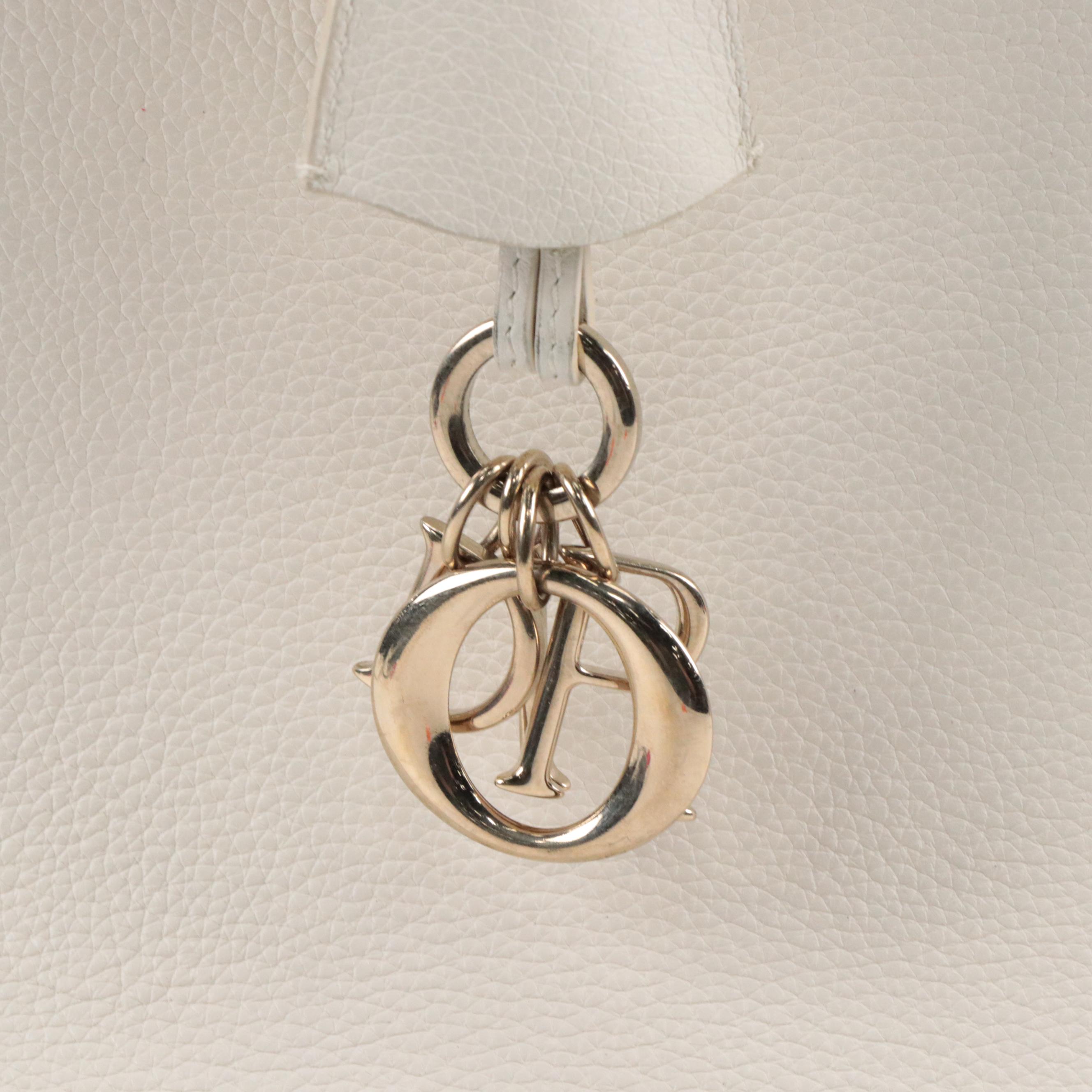 Christian Dior Large Open Bar Tote Bag in White Grained Calfskin Leather