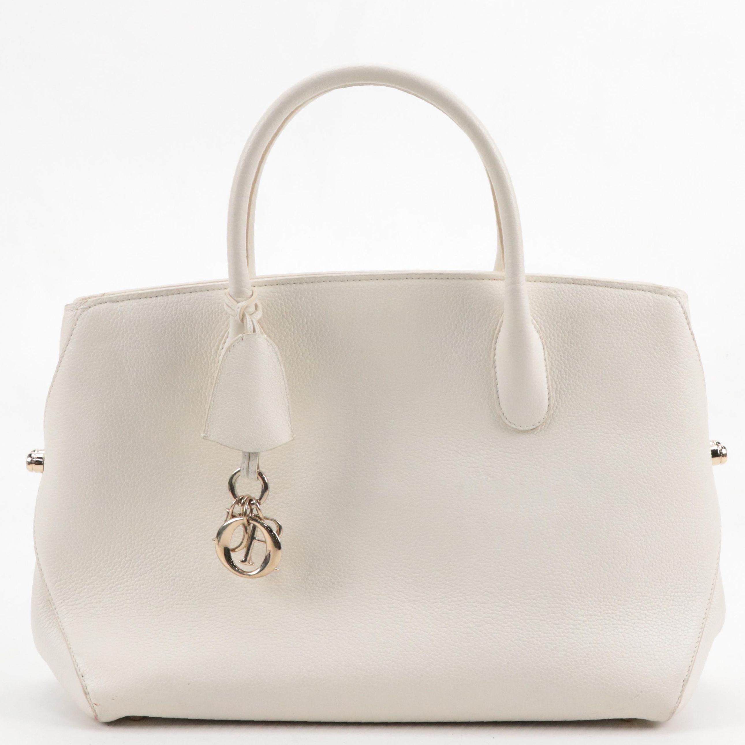 Christian Dior Large Open Bar Tote Bag in White Grained Calfskin Leather