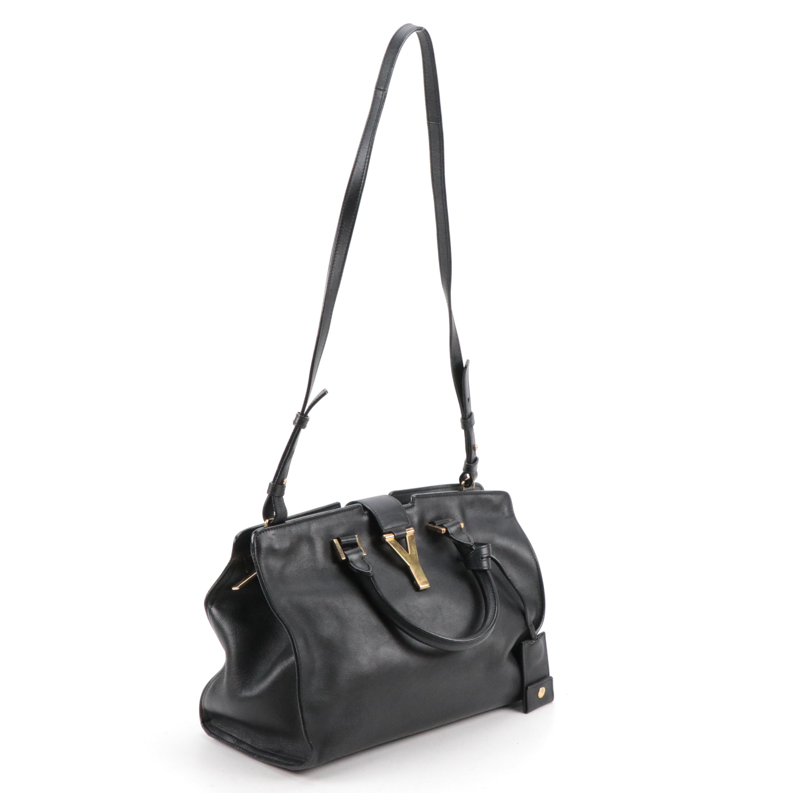 Saint Laurent Classic Cabas Y Two-Way Bag in Black Calfskin Leather