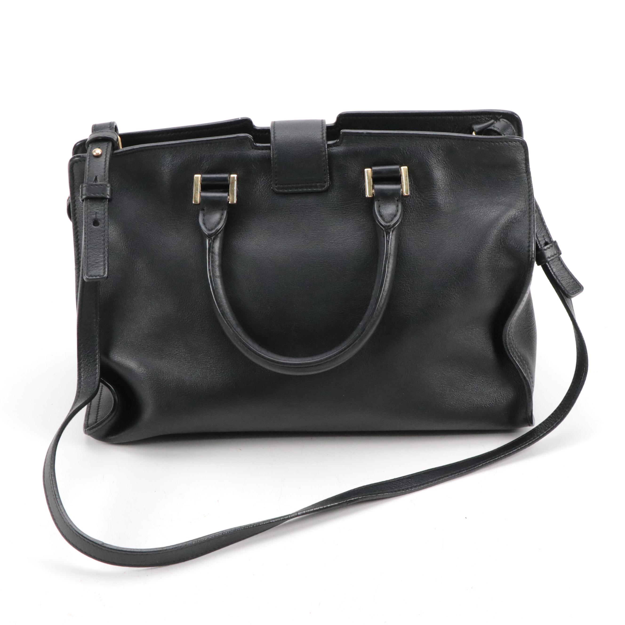 Saint Laurent Classic Cabas Y Two-Way Bag in Black Calfskin Leather