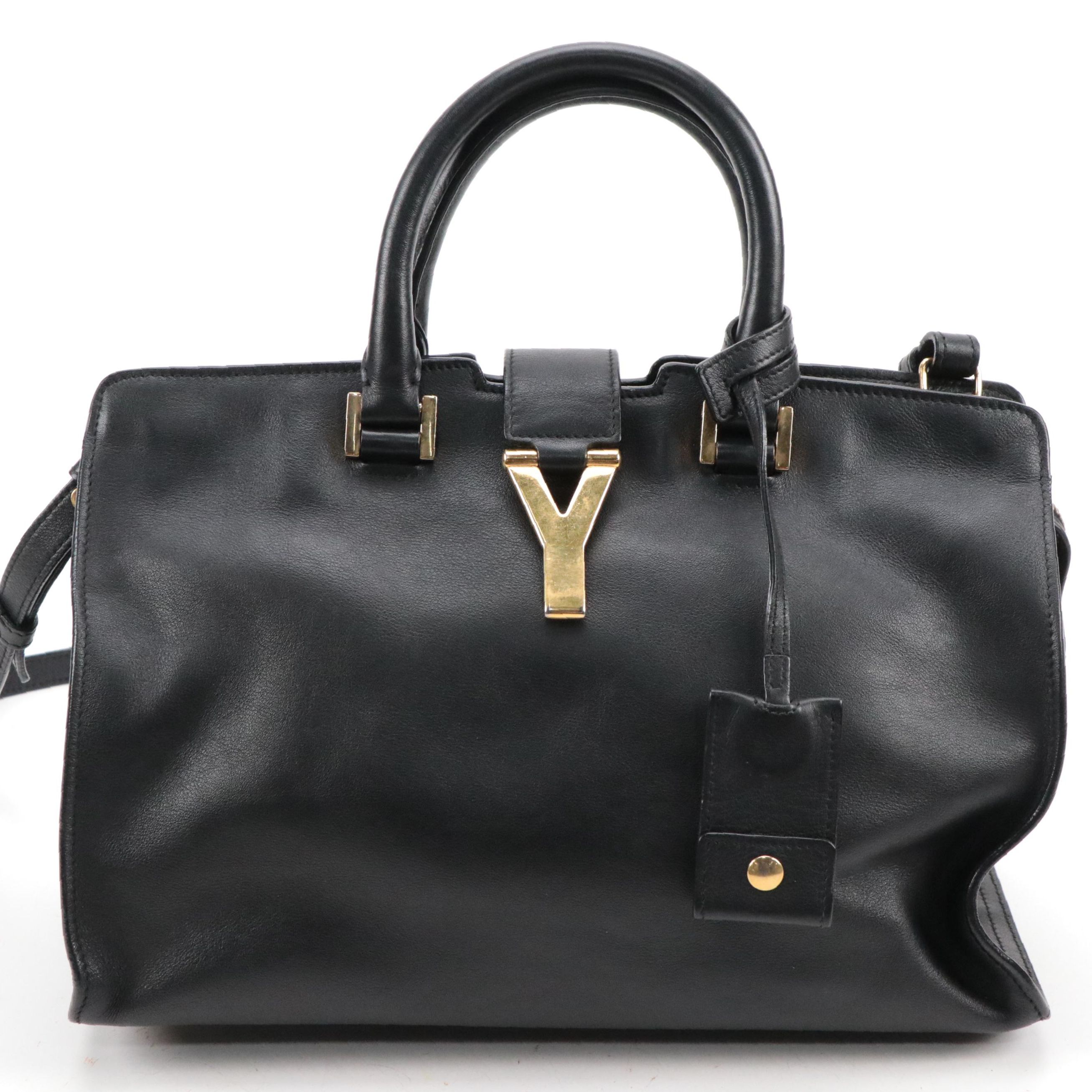Saint Laurent Classic Cabas Y Two-Way Bag in Black Calfskin Leather