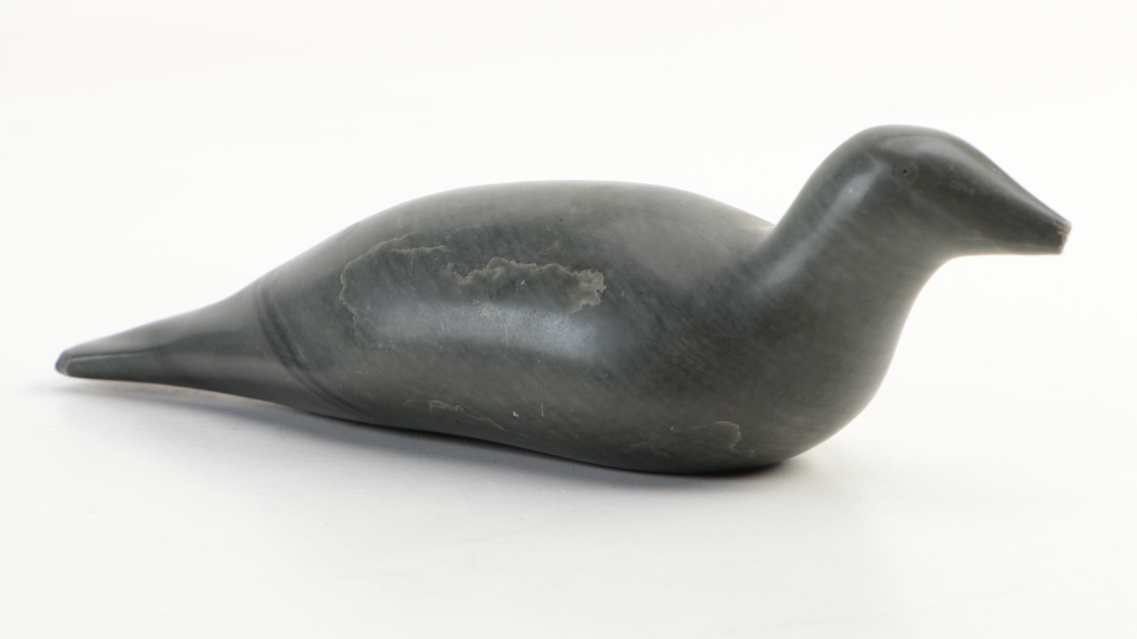 Lalique Signed Teal Glass Angelfish with Alaskan Carved Stone Loon