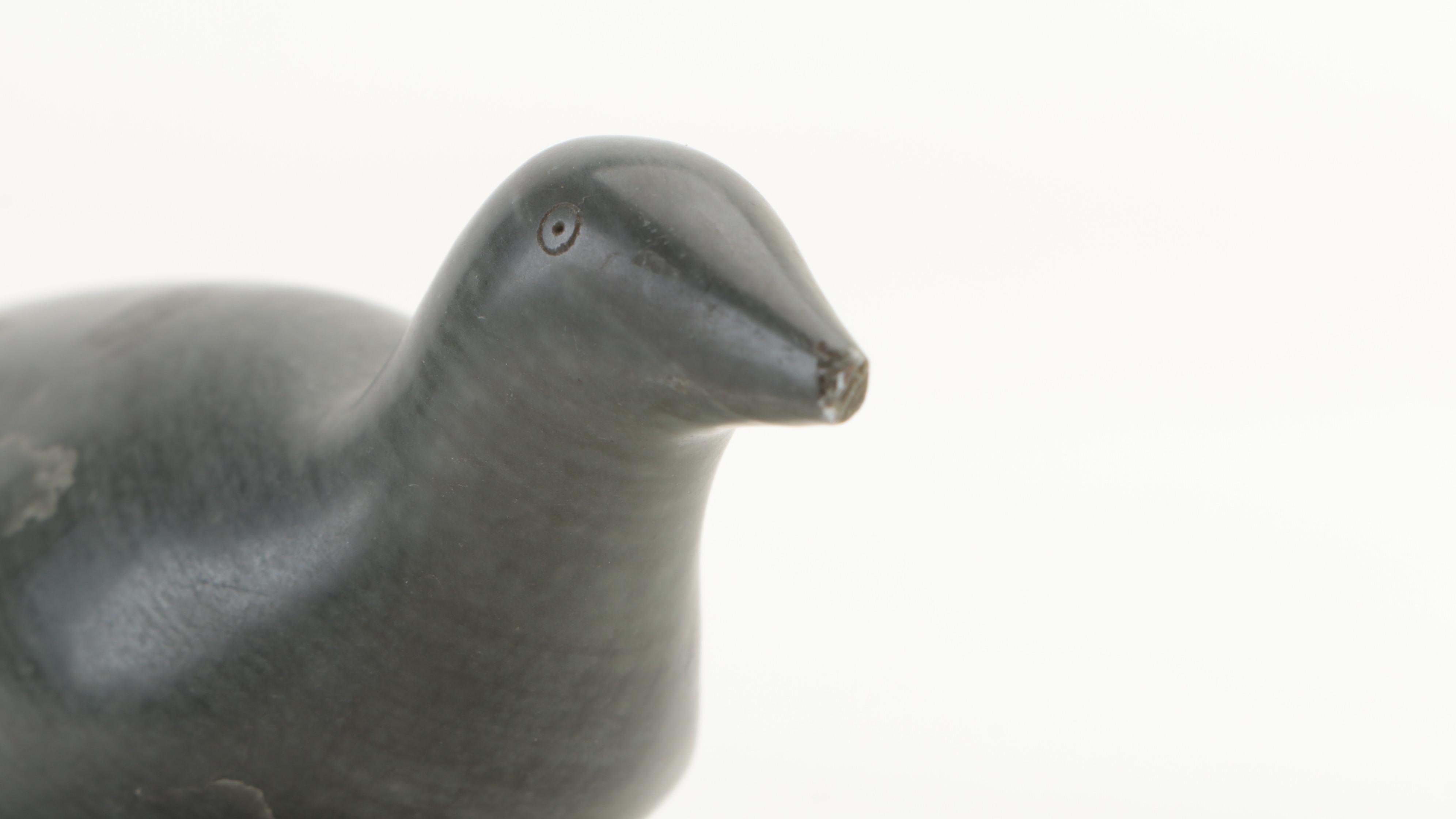 Lalique Signed Teal Glass Angelfish with Alaskan Carved Stone Loon