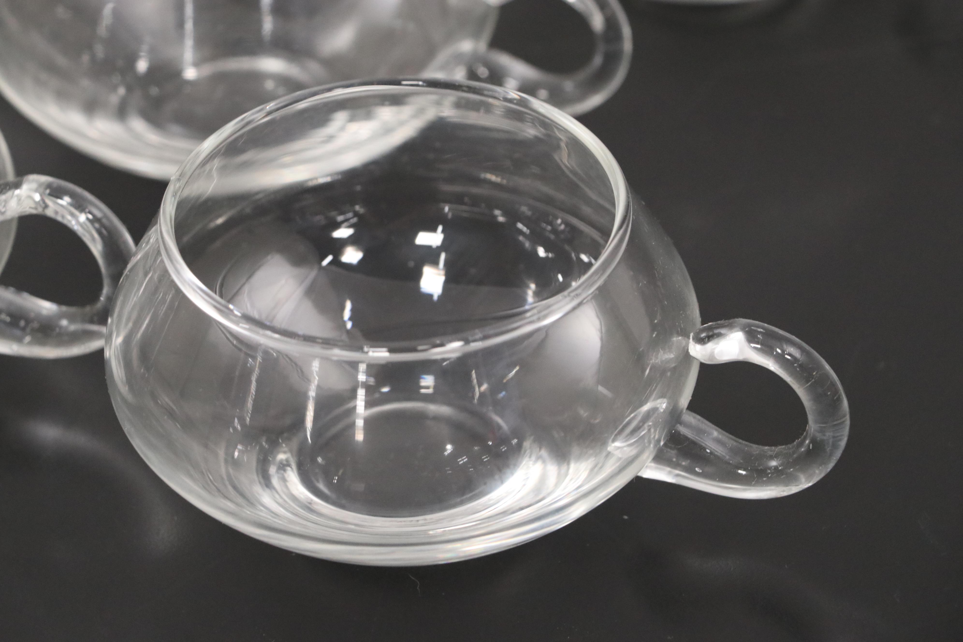 Mid Century Modern Clear Glass Punch Bowl with Matching Punch Cups and Ladles
