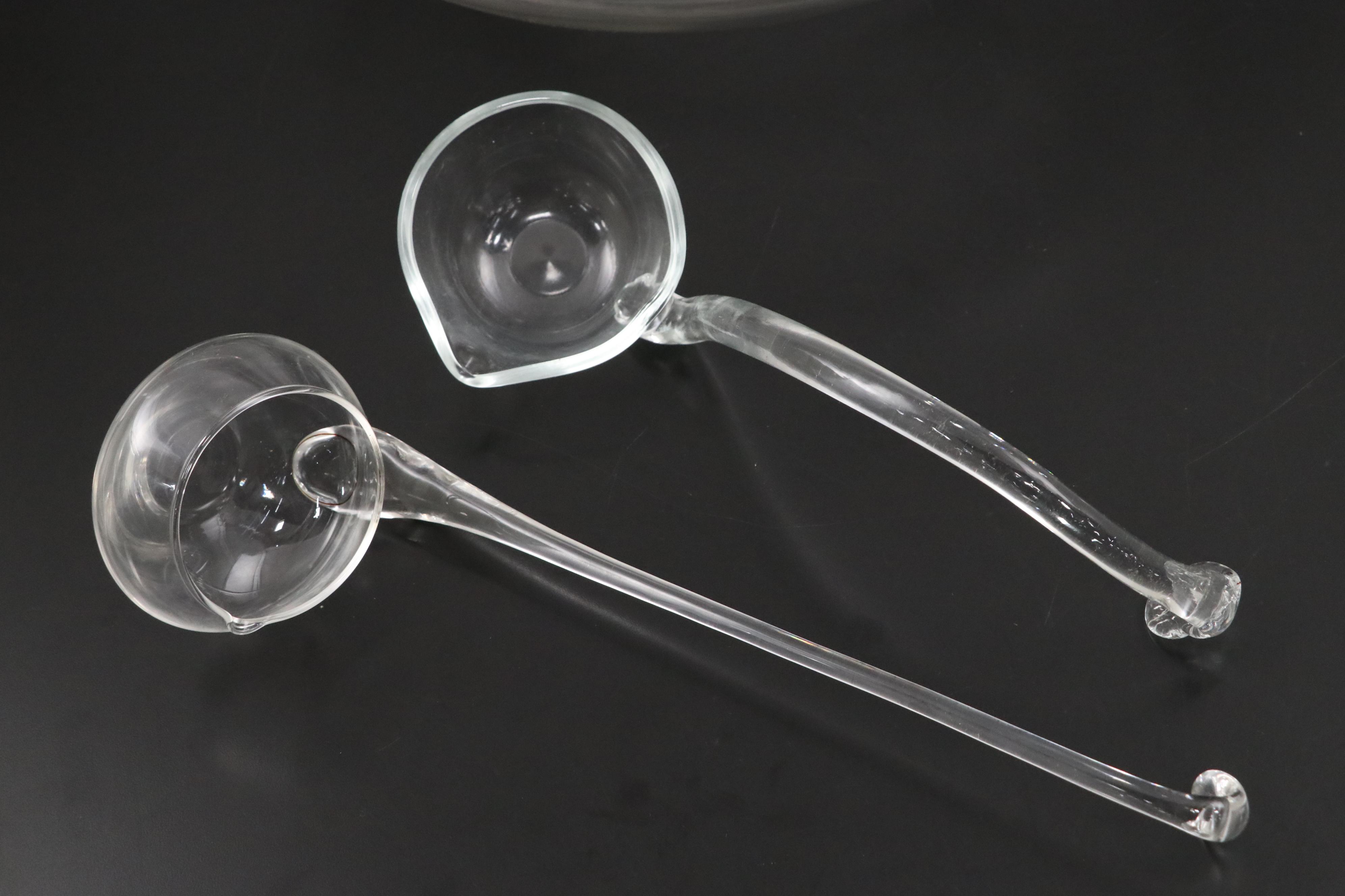 Mid Century Modern Clear Glass Punch Bowl with Matching Punch Cups and Ladles