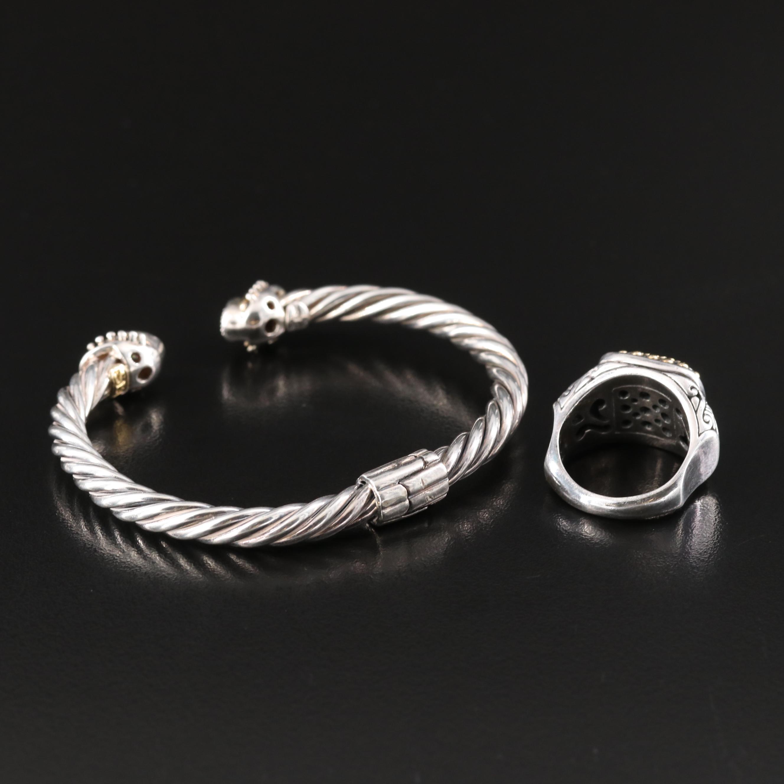 Samuel Benham Cuff and Samuel Benham Designs Ring with Diamonds and Gold Accents