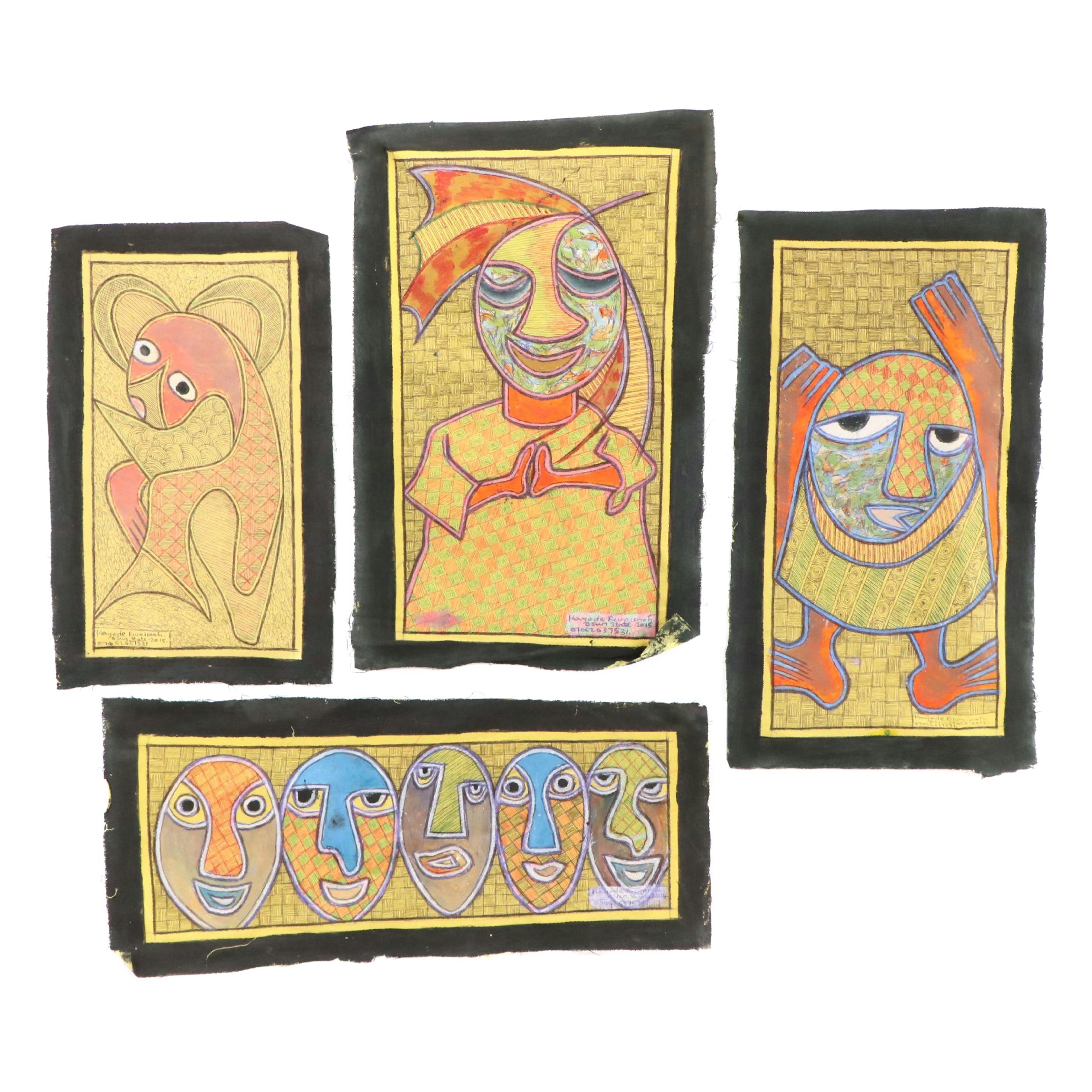 Kayode Buraimoh Stylized Mixed Media Paintings, 21st Century