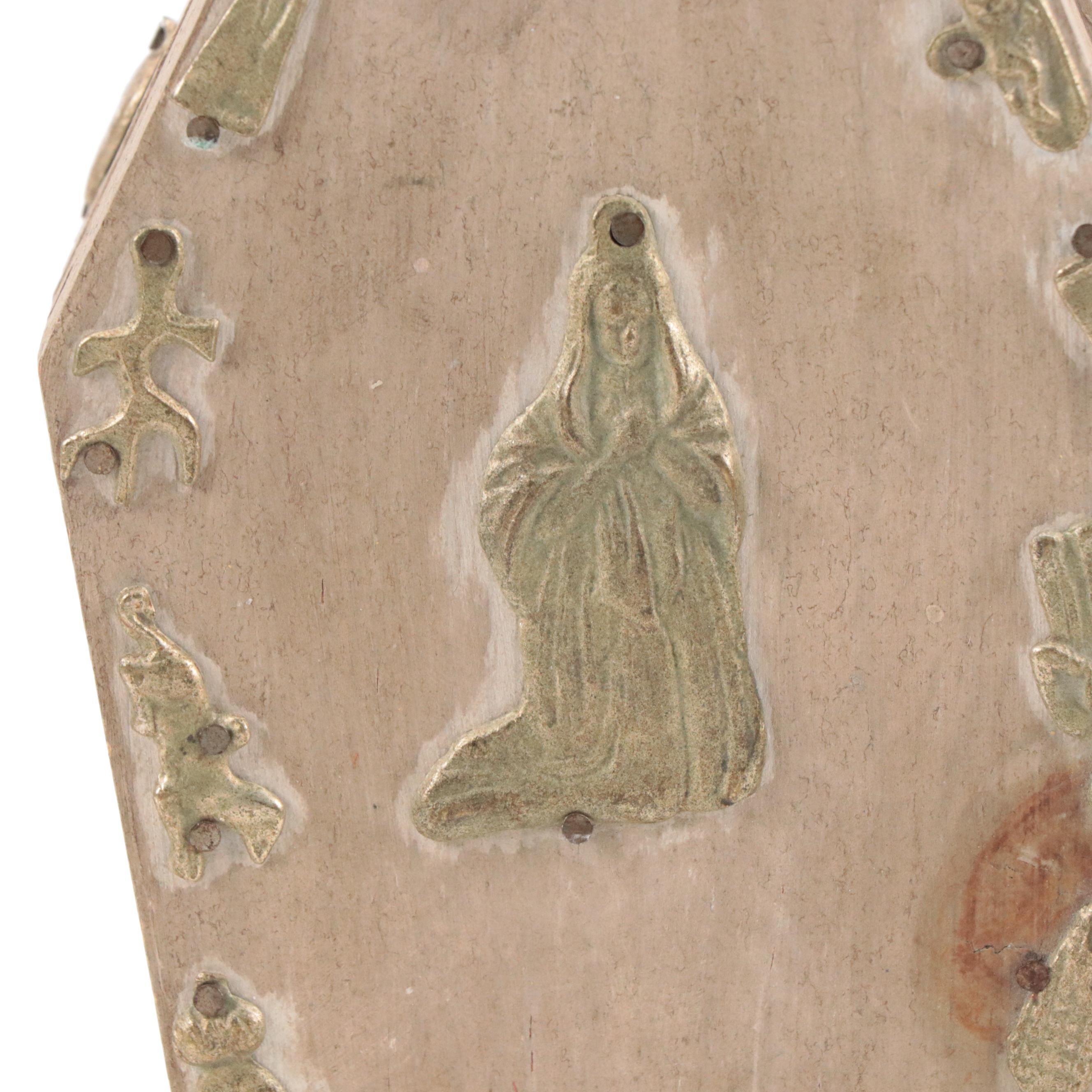 Mexican Folk Art Miniature Wooden Coffin with Milagros