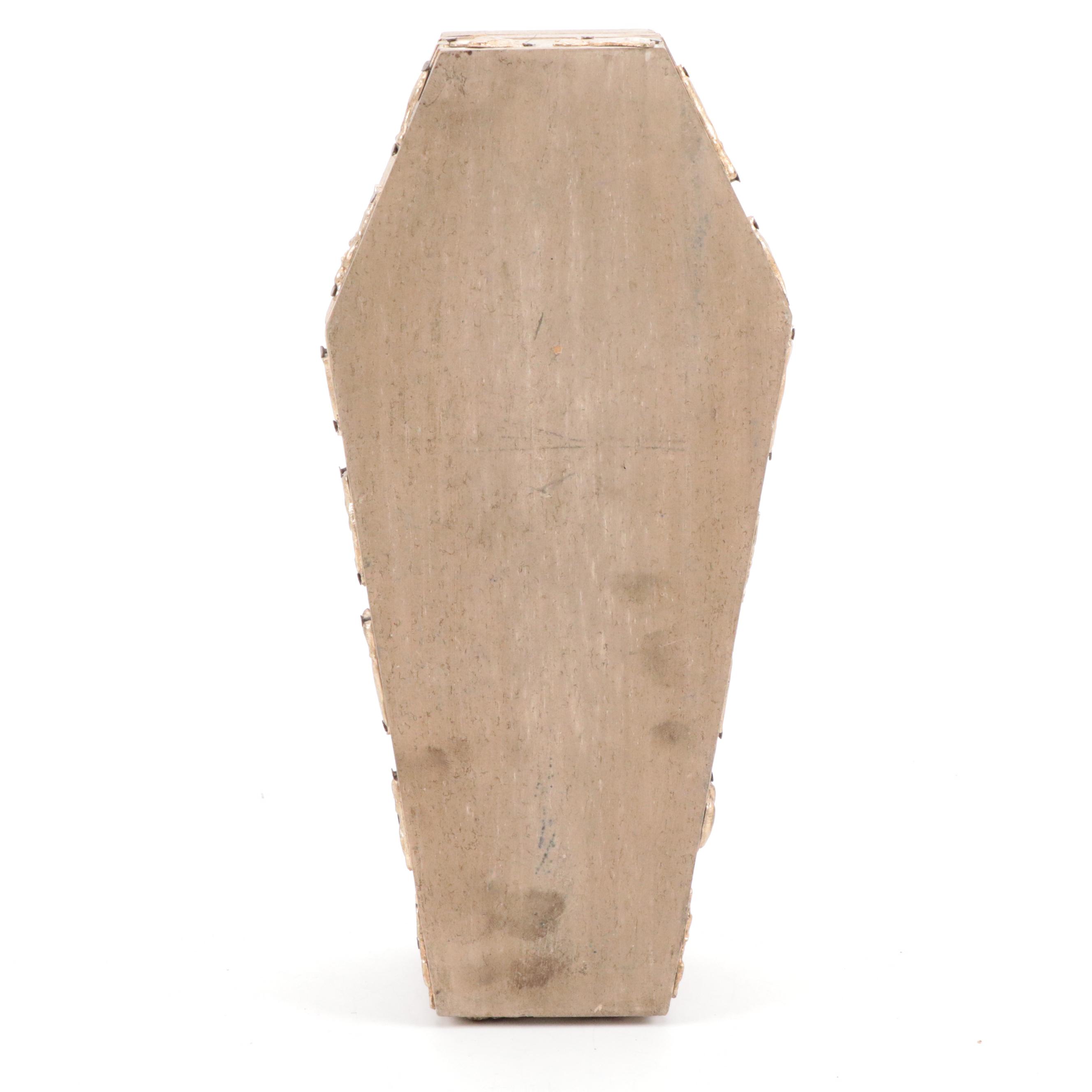 Mexican Folk Art Miniature Wooden Coffin with Milagros