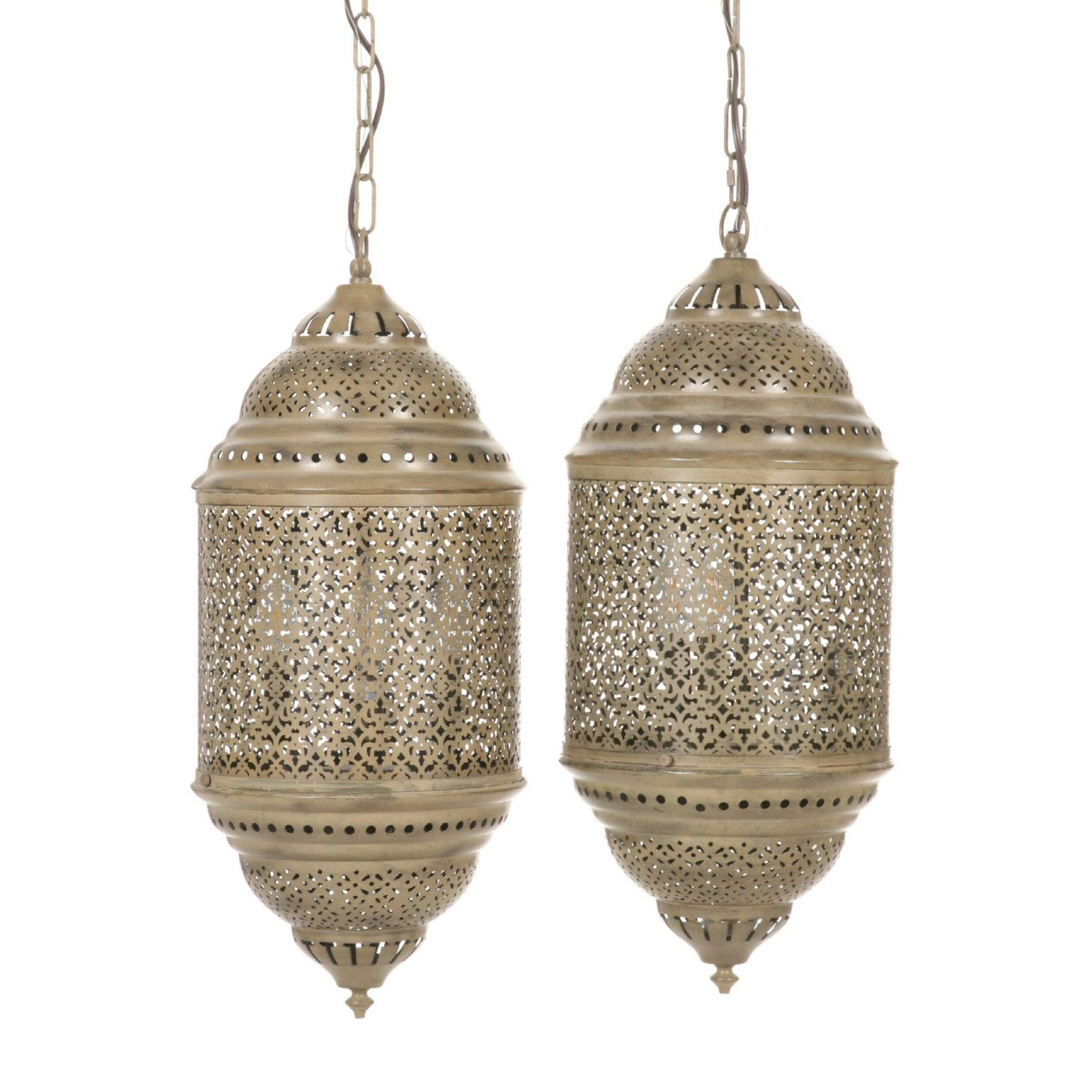 Pierced Metal Pendant Lights with Verdigris Finish, Pair, 2013