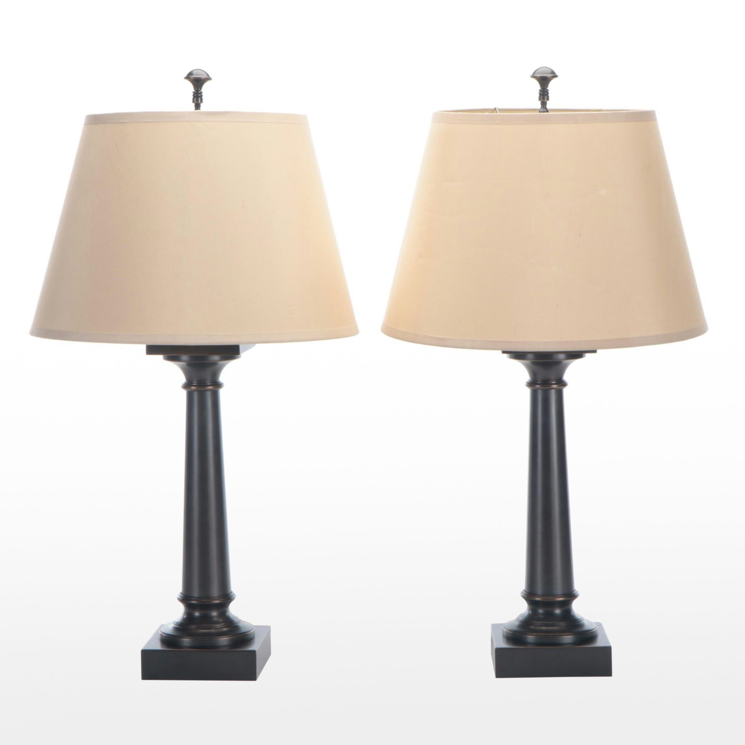 Restoration Hardware Oil Rubbed Bronze Metal Column Table Lamps, 2009