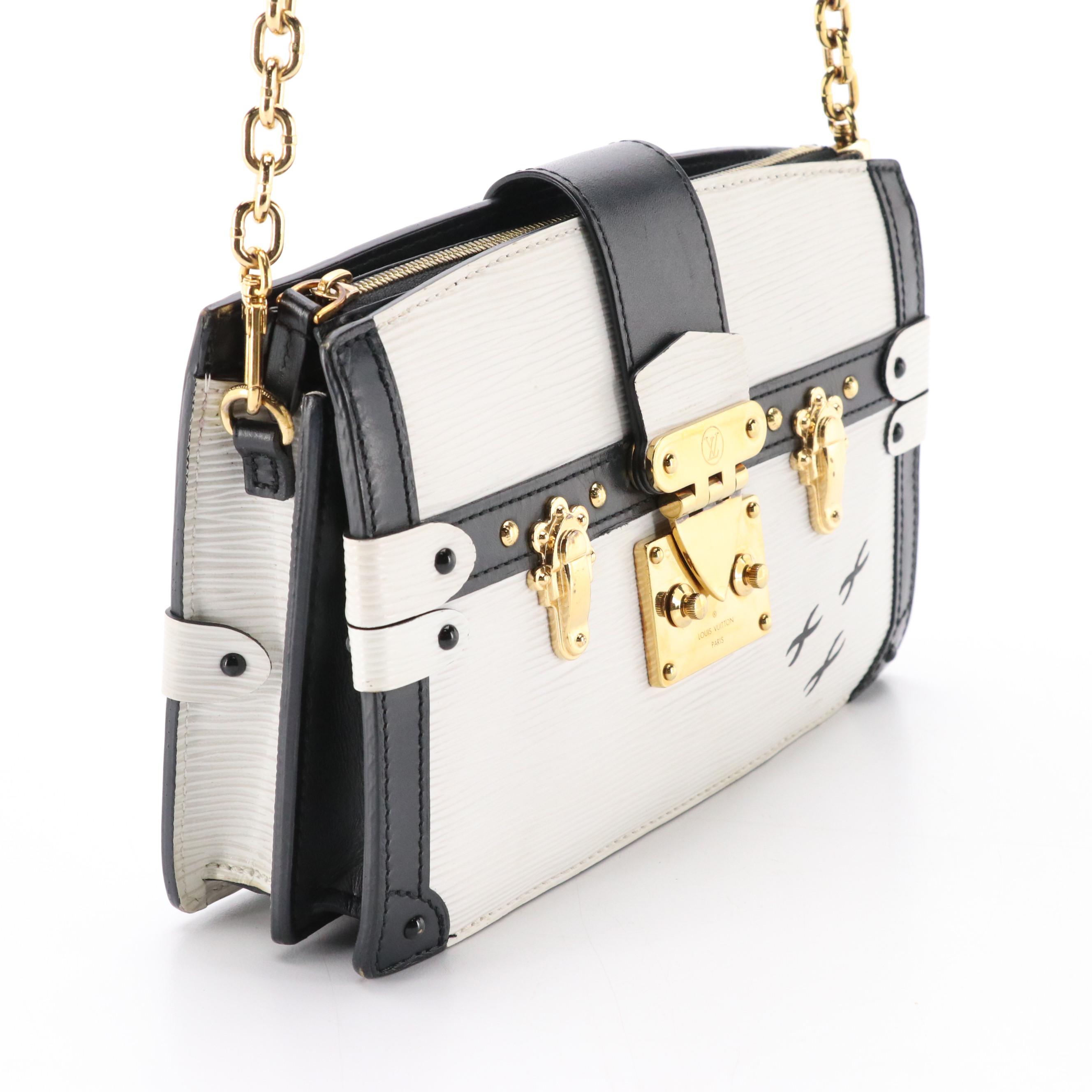 Louis Vuitton Trunk Crossbody Clutch in White Epi & Smooth Black Leather