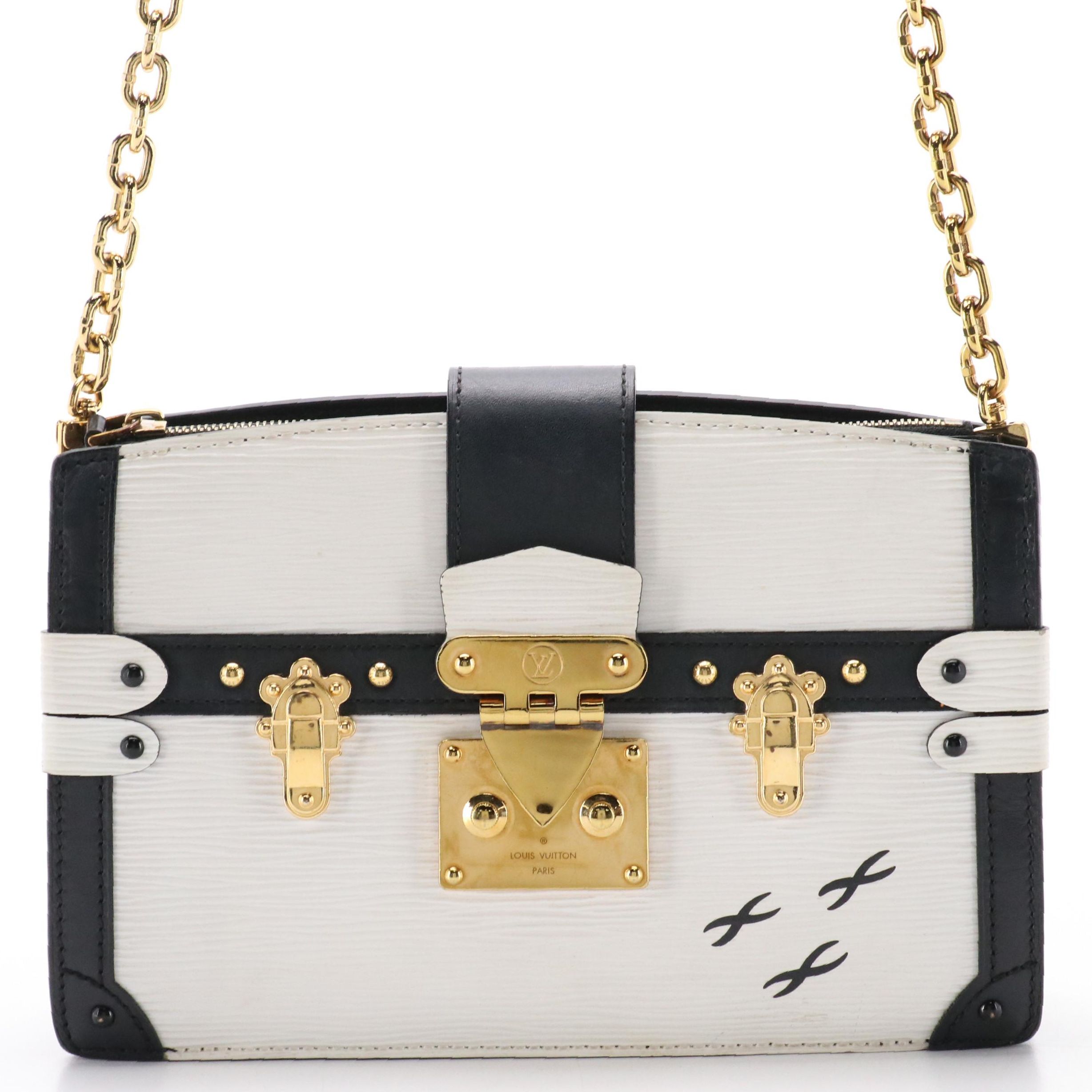 Louis Vuitton Trunk Crossbody Clutch in White Epi & Smooth Black Leather