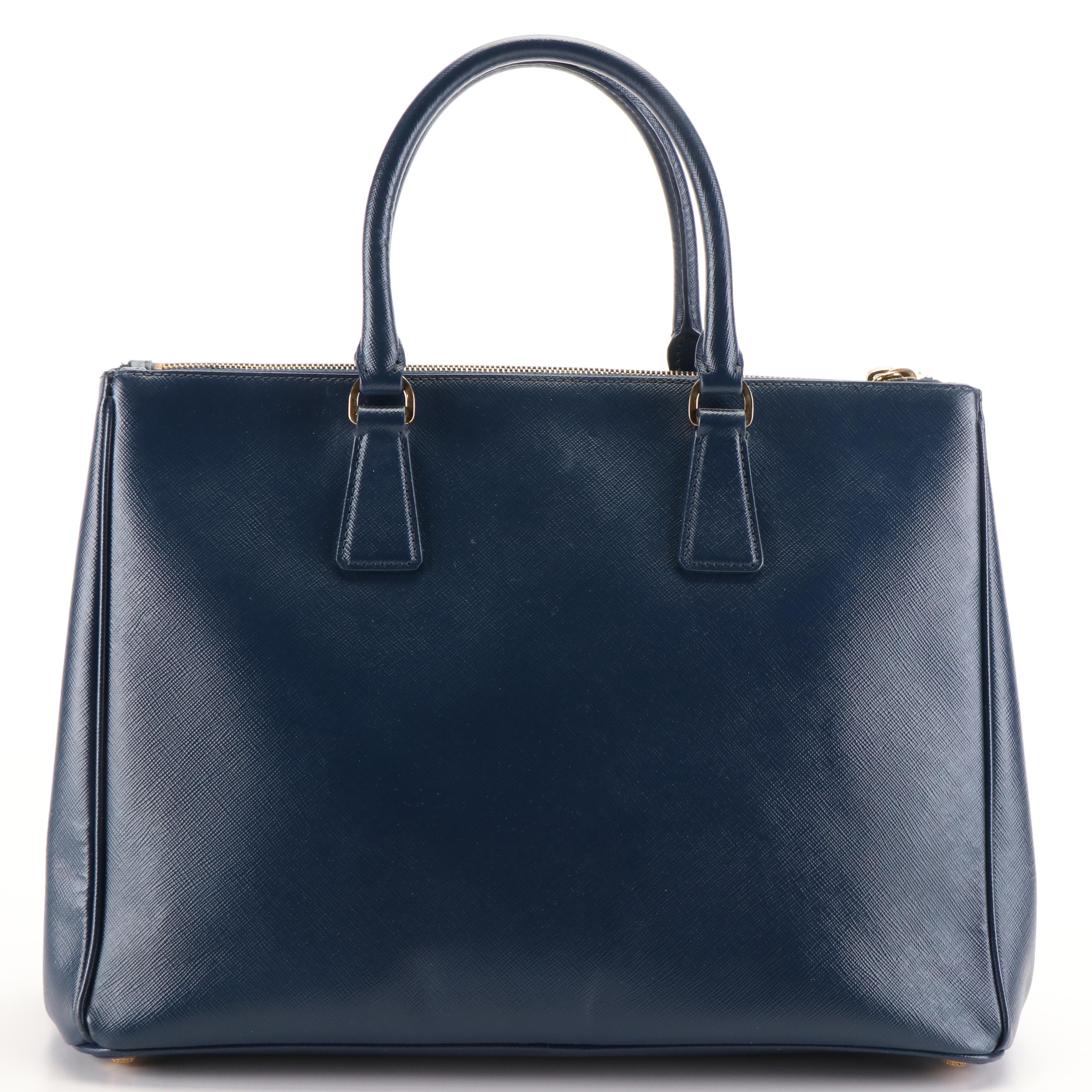 Prada Medium Galleria Double Zip Tote Bag in Blue Saffiano Lux Leather