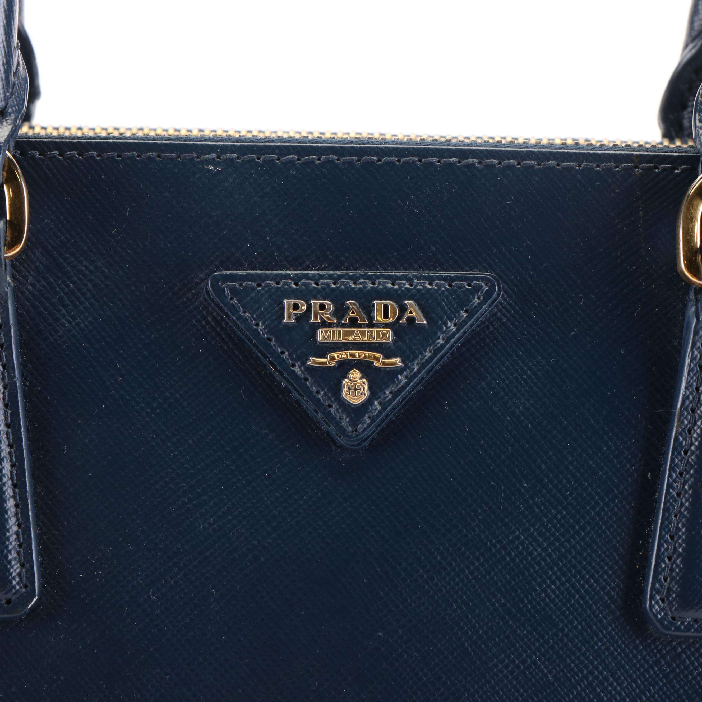 Prada Medium Galleria Double Zip Tote Bag in Blue Saffiano Lux Leather