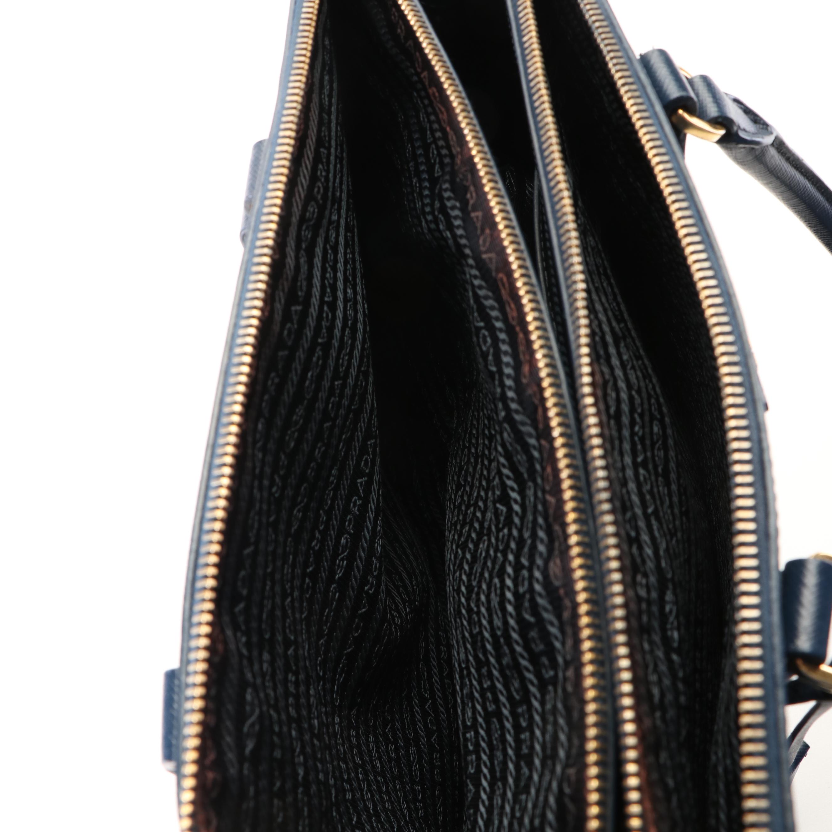 Prada Medium Galleria Double Zip Tote Bag in Blue Saffiano Lux Leather