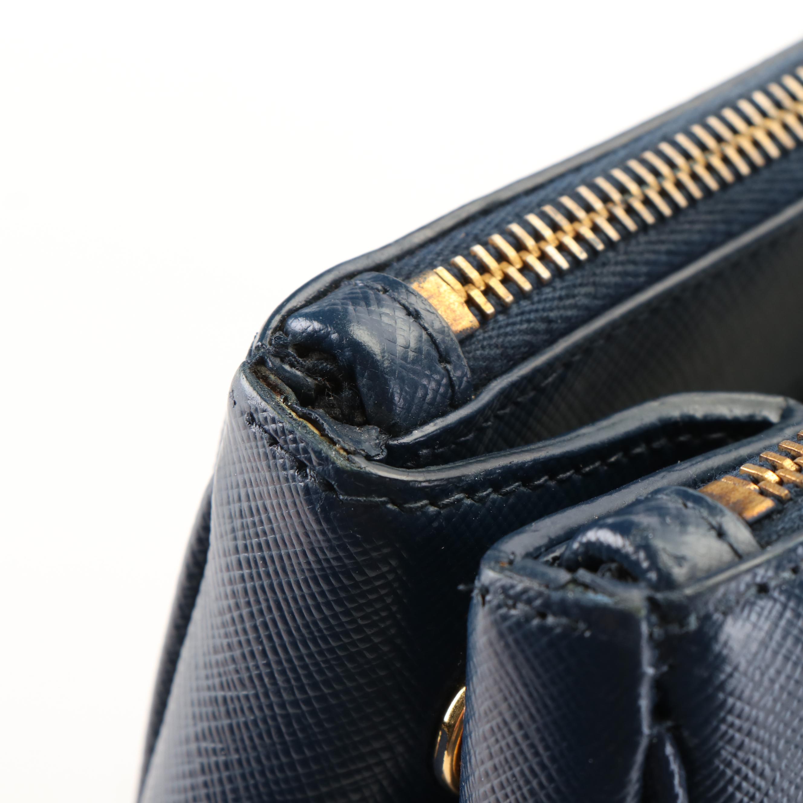 Prada Medium Galleria Double Zip Tote Bag in Blue Saffiano Lux Leather