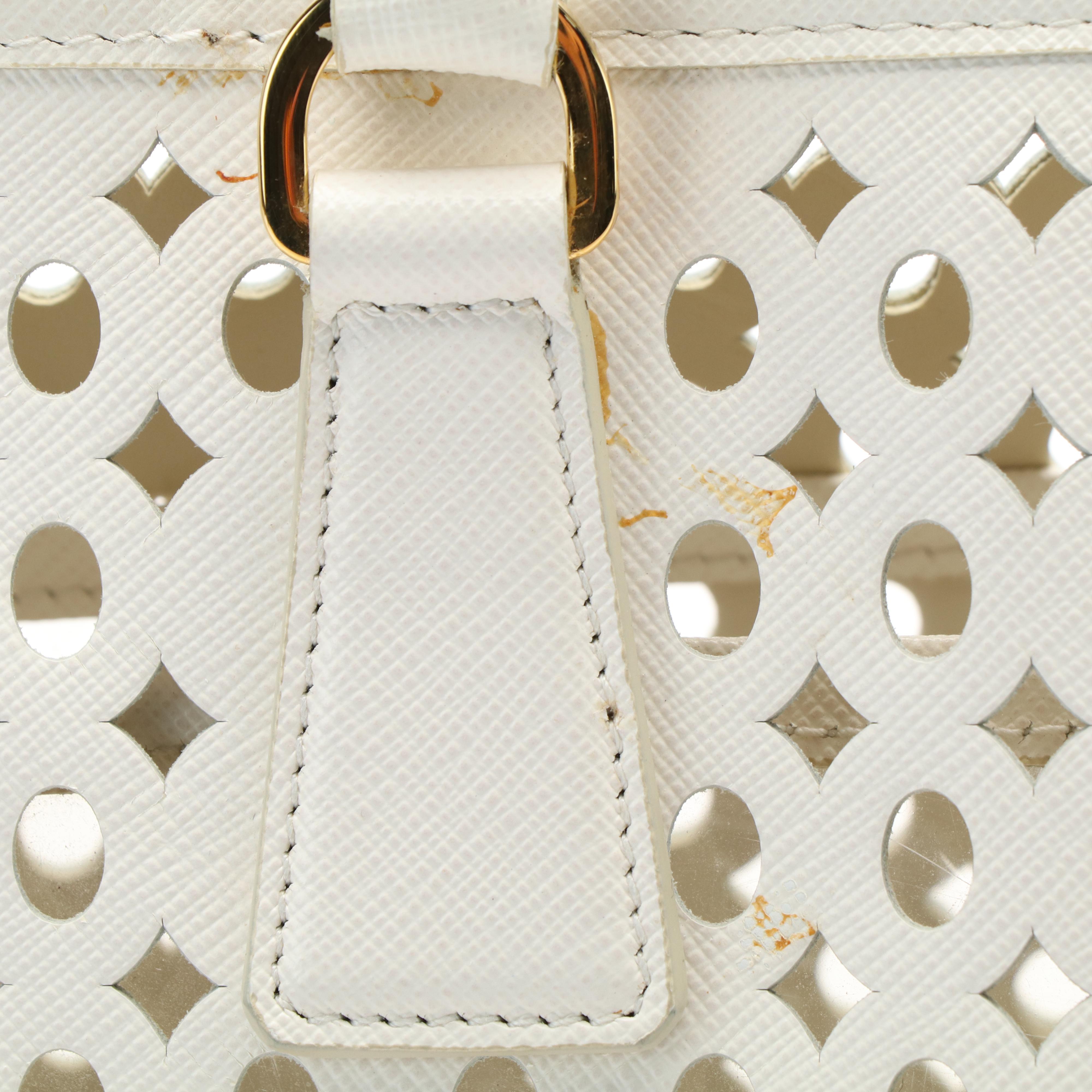 Prada Vernice Perforated Saffiano Leather Top Handle Bag with Model "Duck"