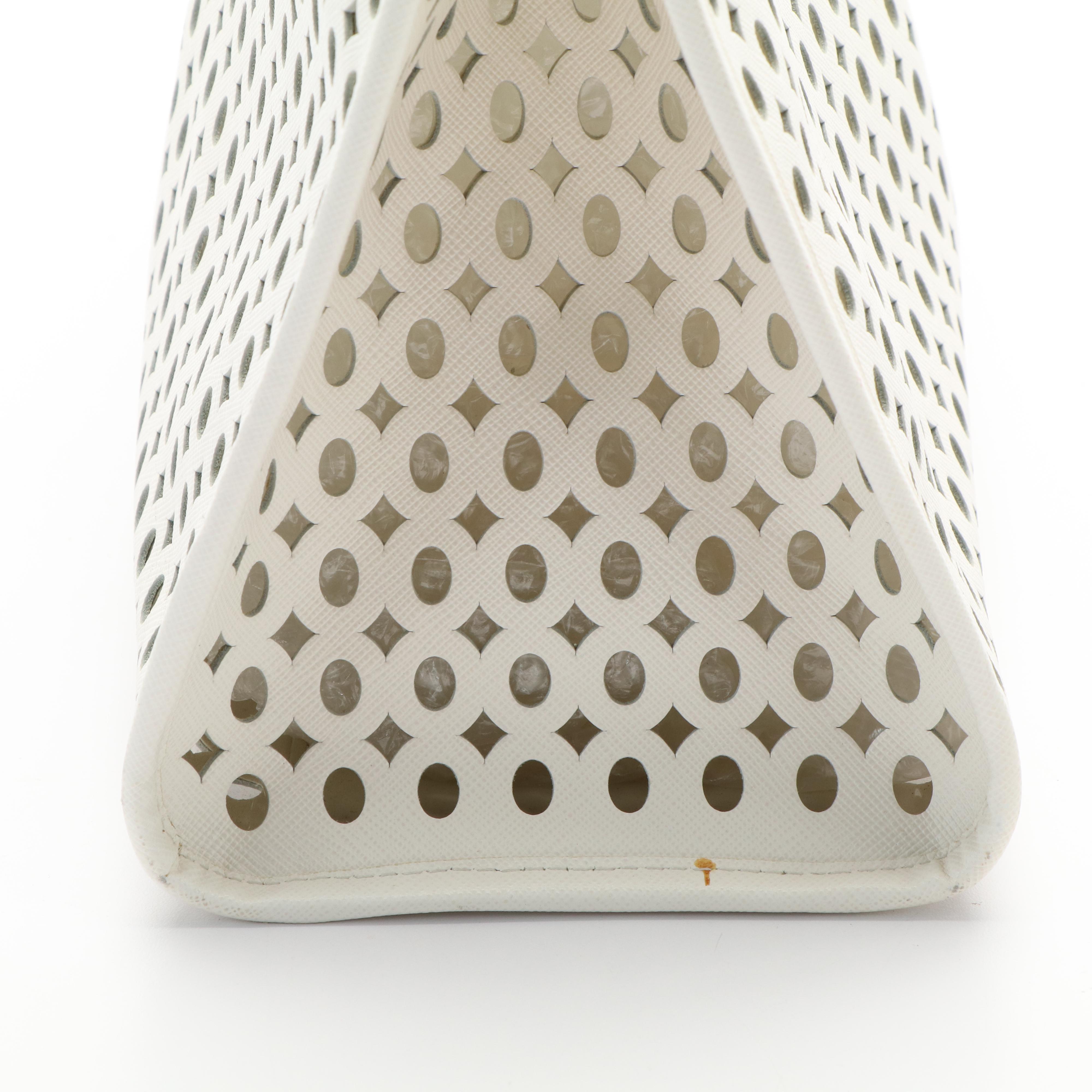 Prada Vernice Perforated Saffiano Leather Top Handle Bag with Model "Duck"