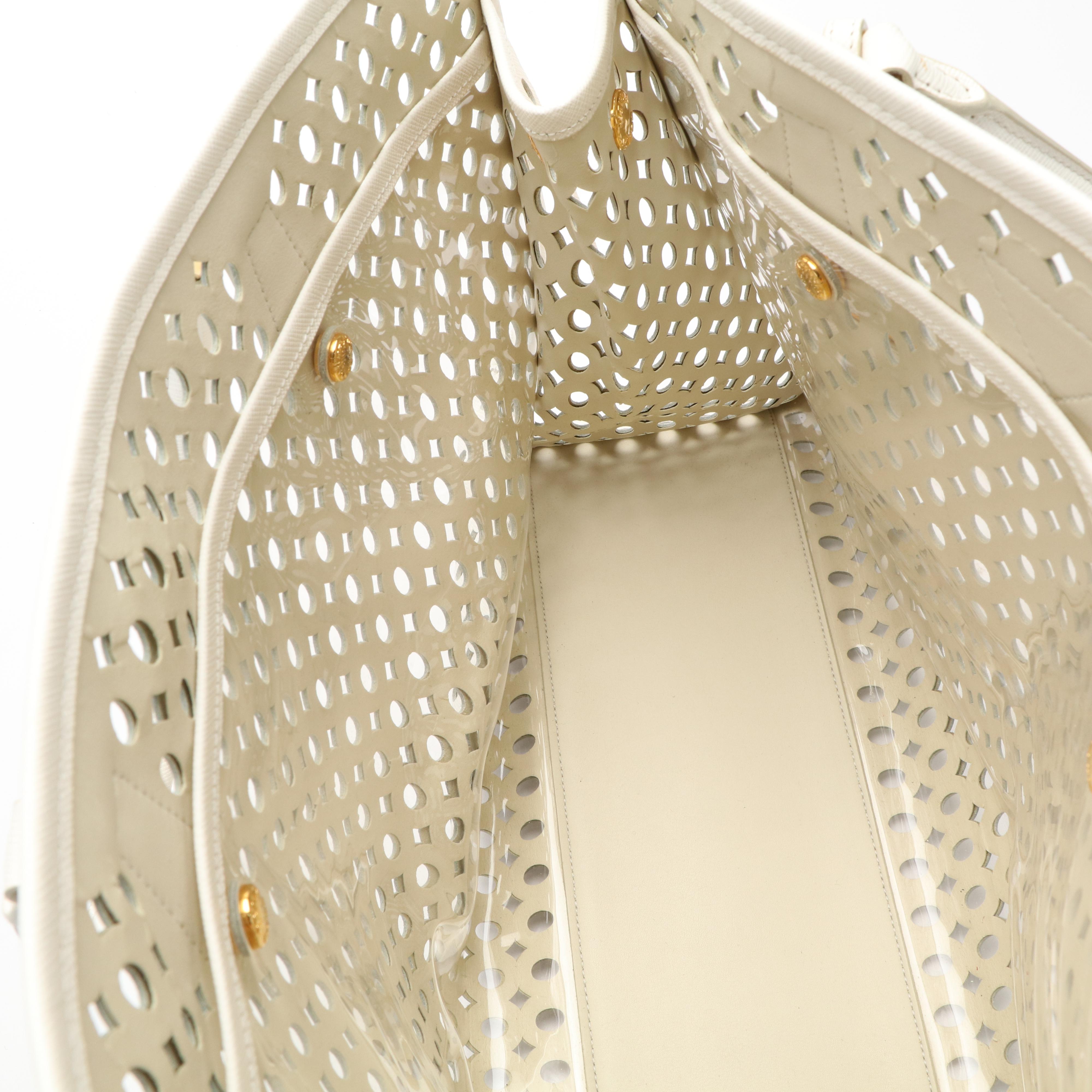 Prada Vernice Perforated Saffiano Leather Top Handle Bag with Model "Duck"