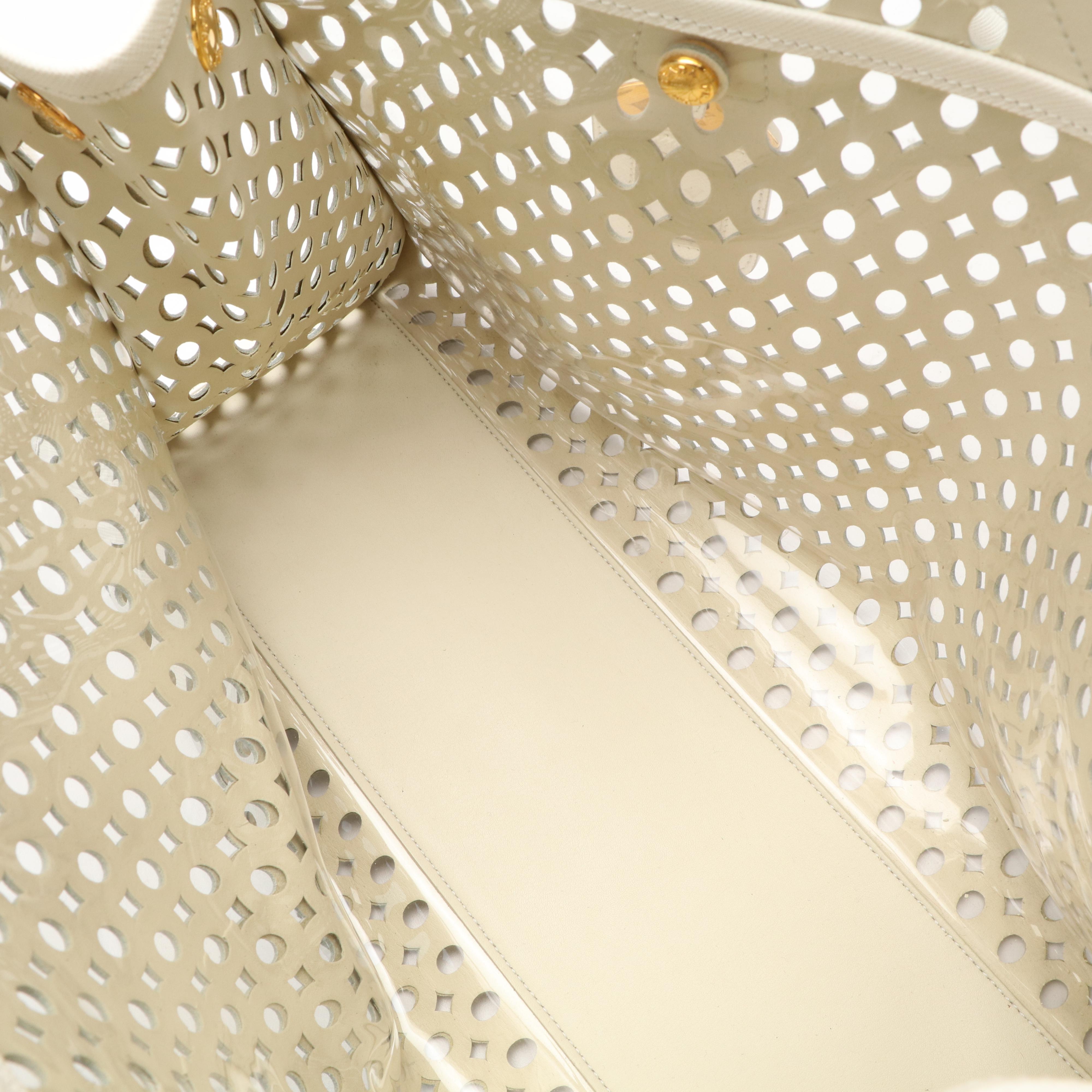 Prada Vernice Perforated Saffiano Leather Top Handle Bag with Model "Duck"