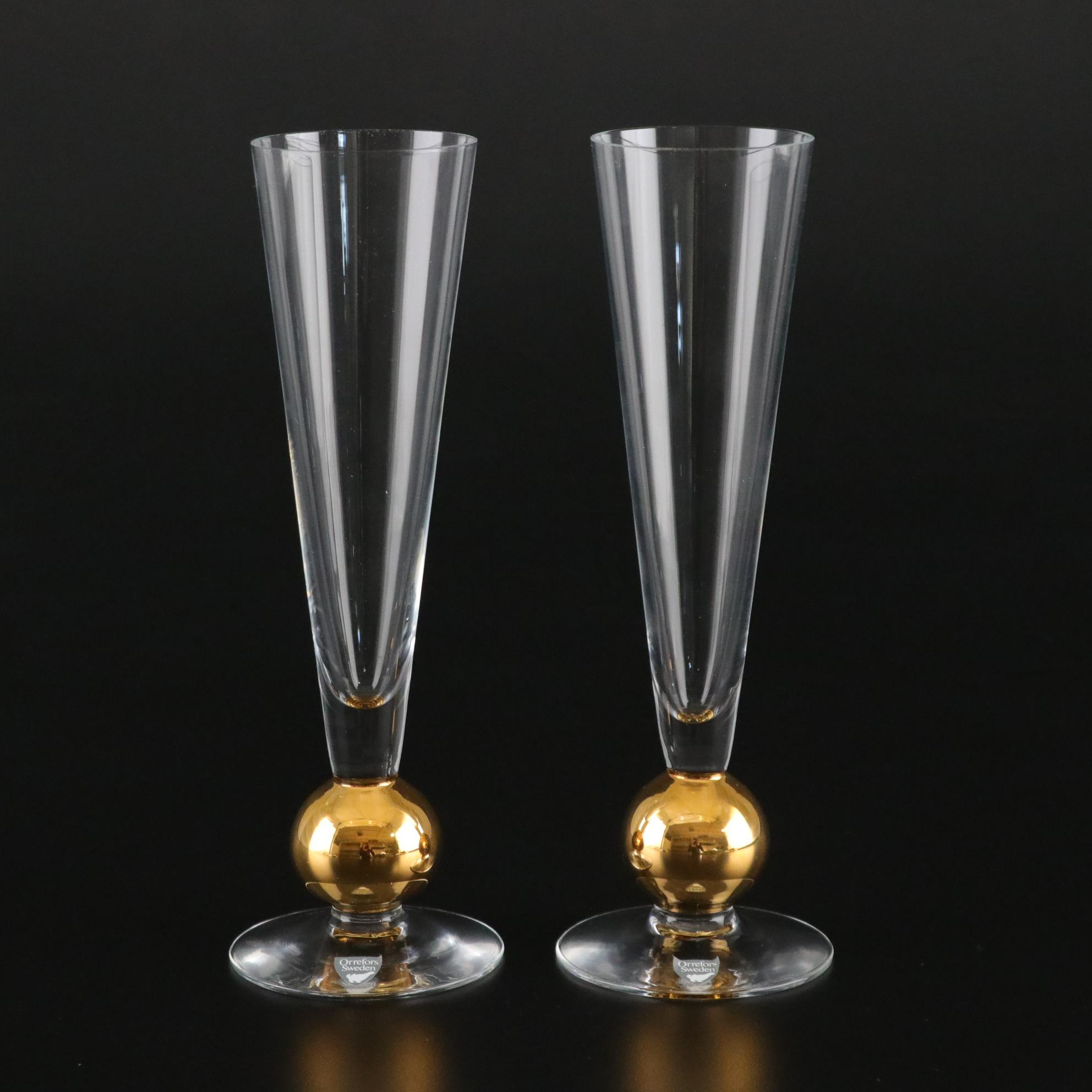 Orrefors "Nobel" Crystal Champagne Flutes