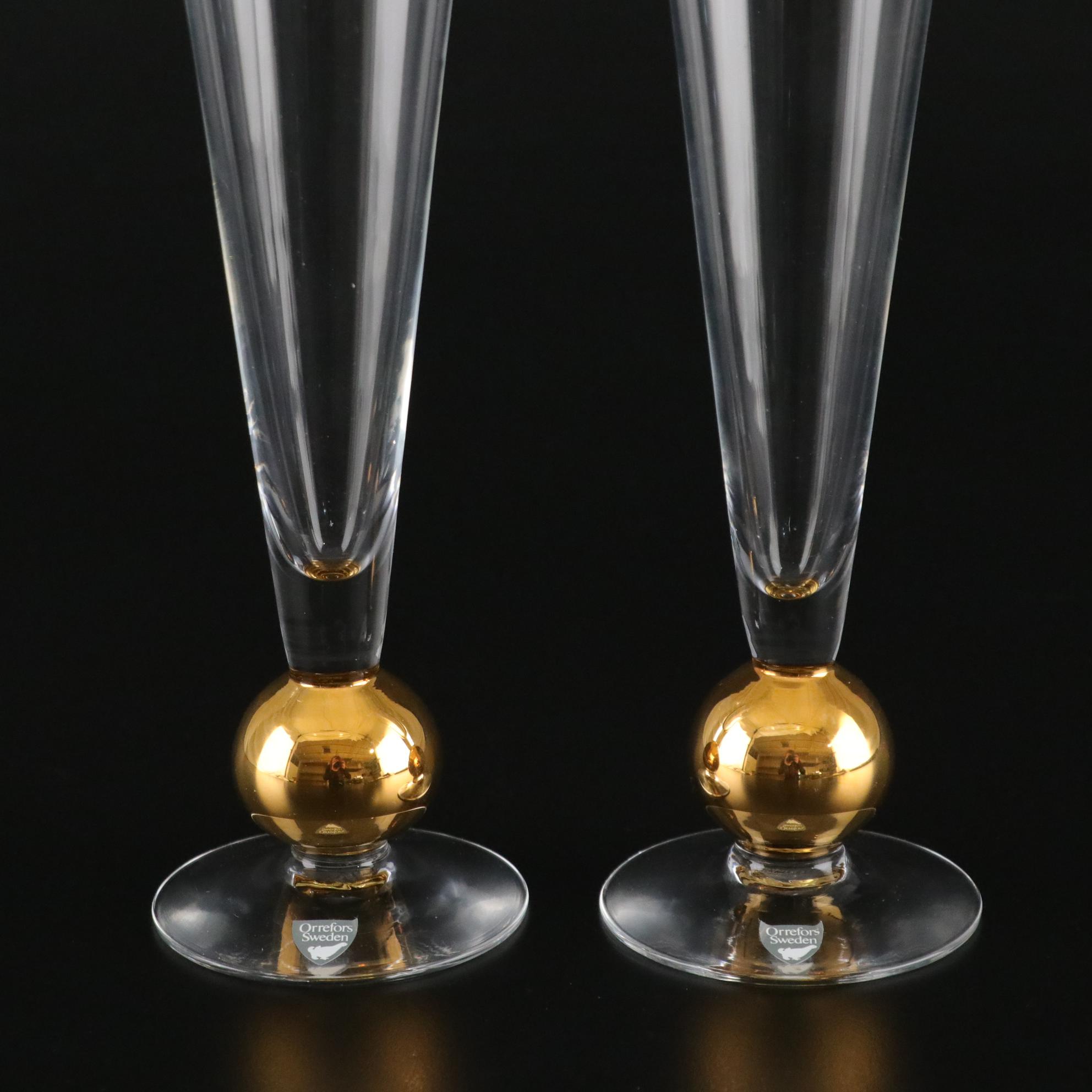 Orrefors "Nobel" Crystal Champagne Flutes