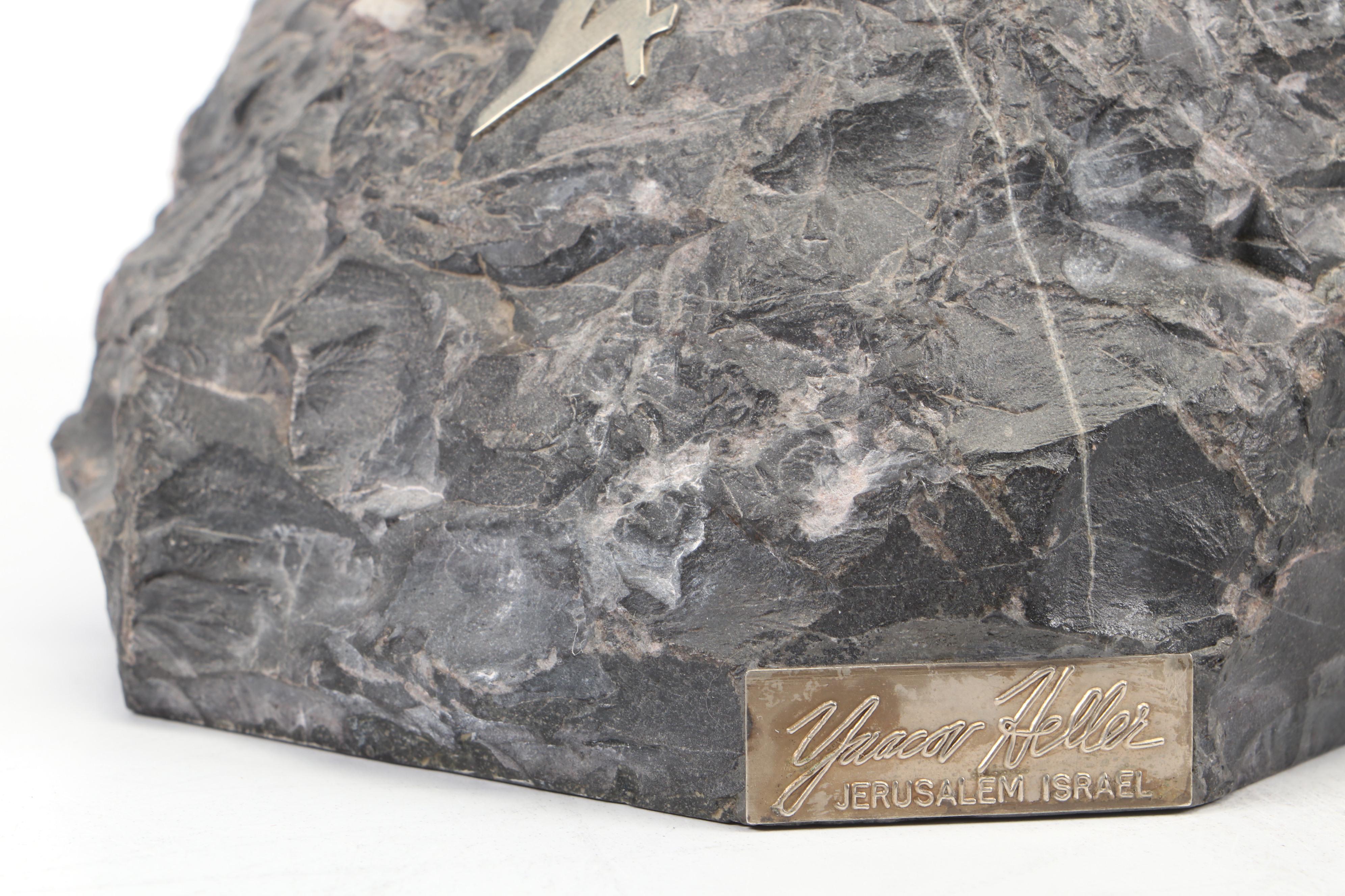 Yaacov Heller "Moses" Sterling Silver on Marble Sculpture with Framed Award