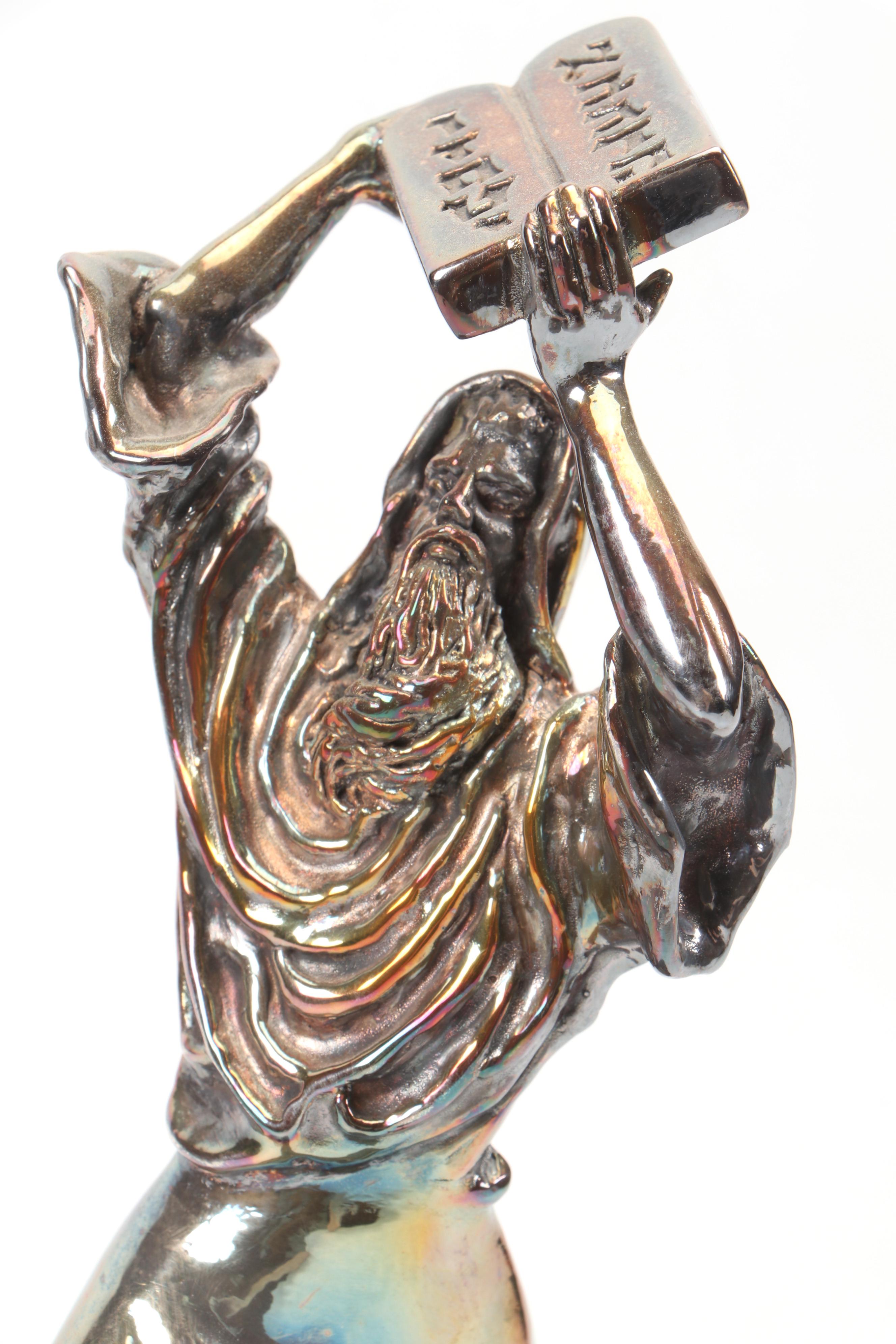 Yaacov Heller "Moses" Sterling Silver on Marble Sculpture with Framed Award