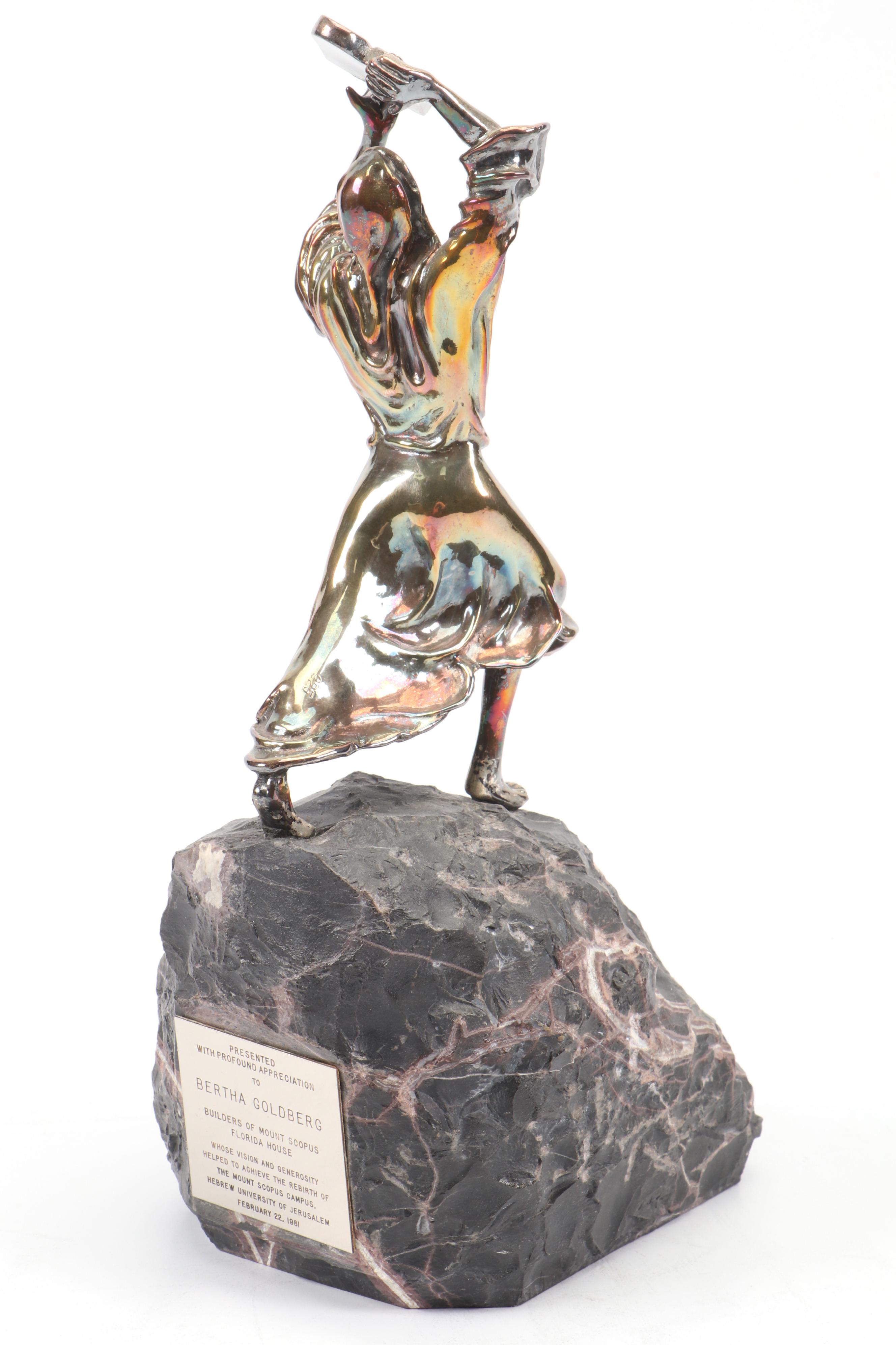 Yaacov Heller "Moses" Sterling Silver on Marble Sculpture with Framed Award