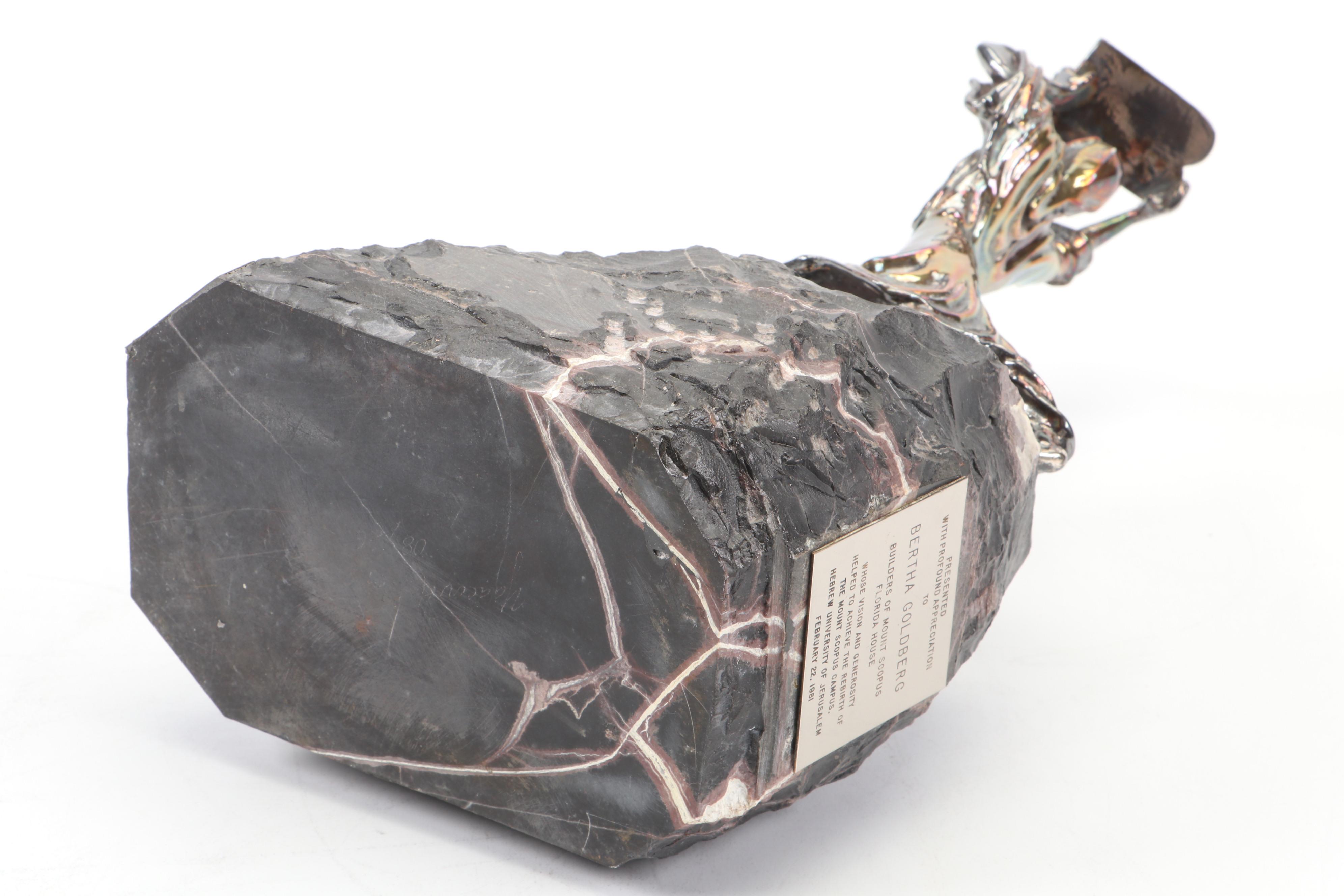 Yaacov Heller "Moses" Sterling Silver on Marble Sculpture with Framed Award