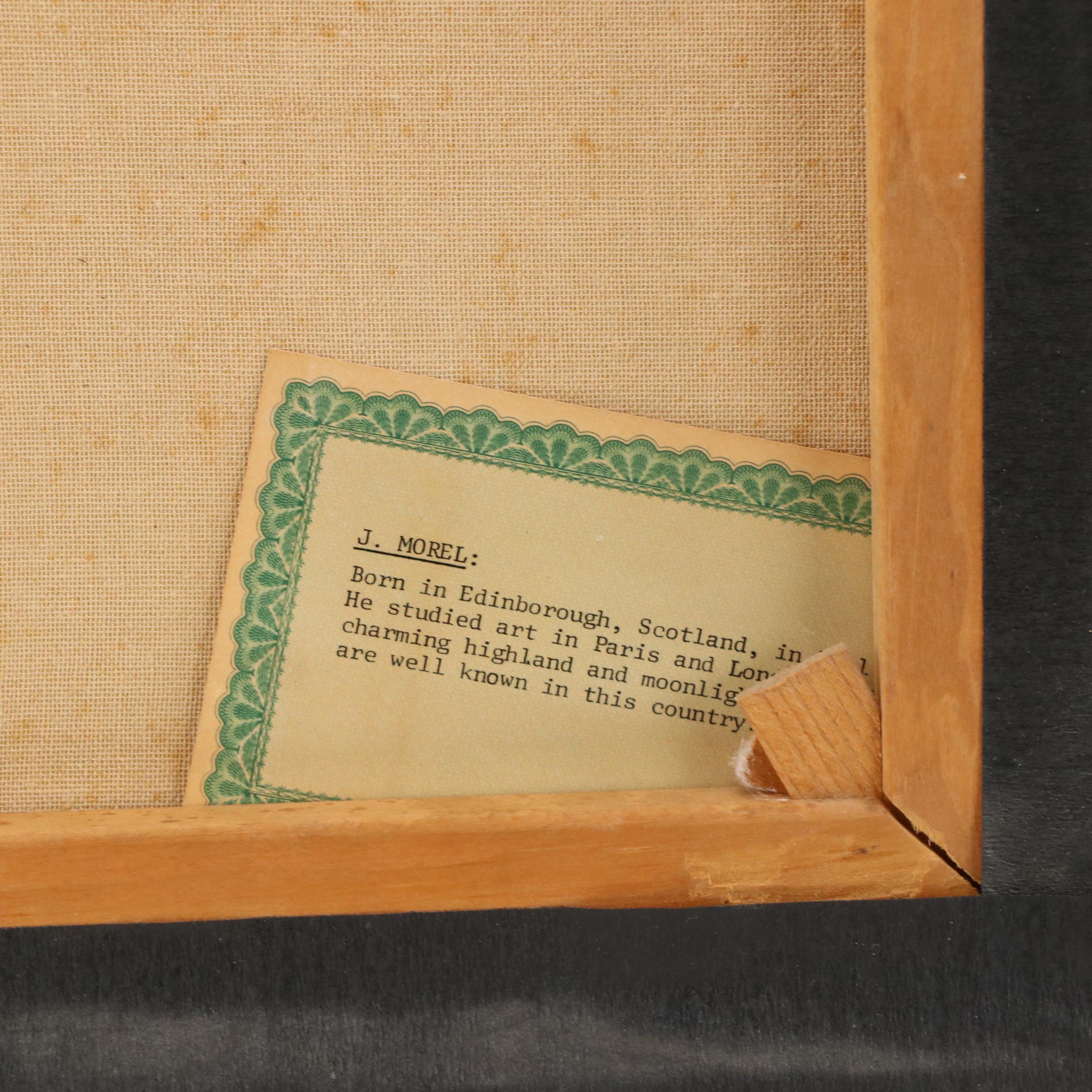 J. Morel Wooded River Landscape Oil Painting, Late 20th Century