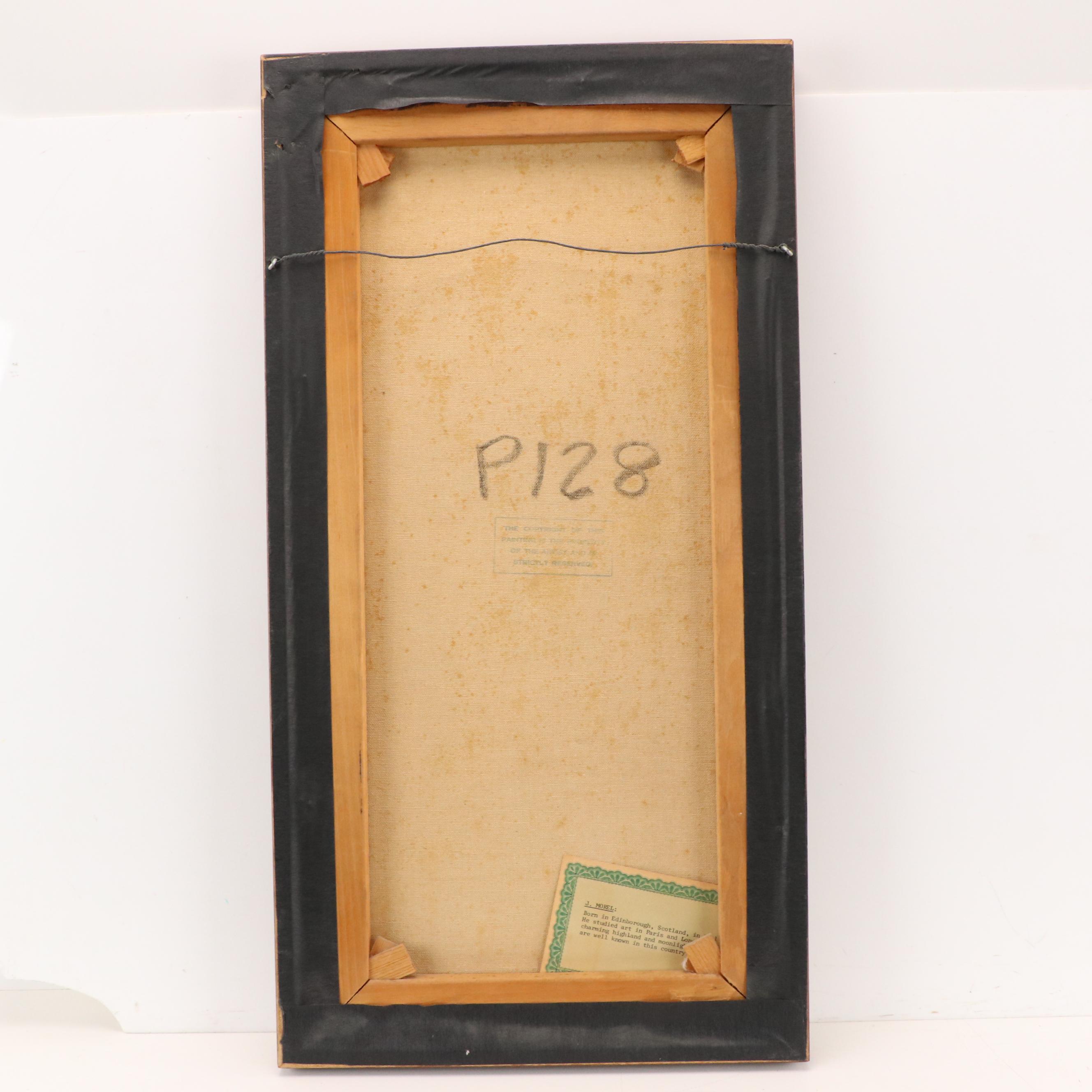 J. Morel Wooded River Landscape Oil Painting, Late 20th Century