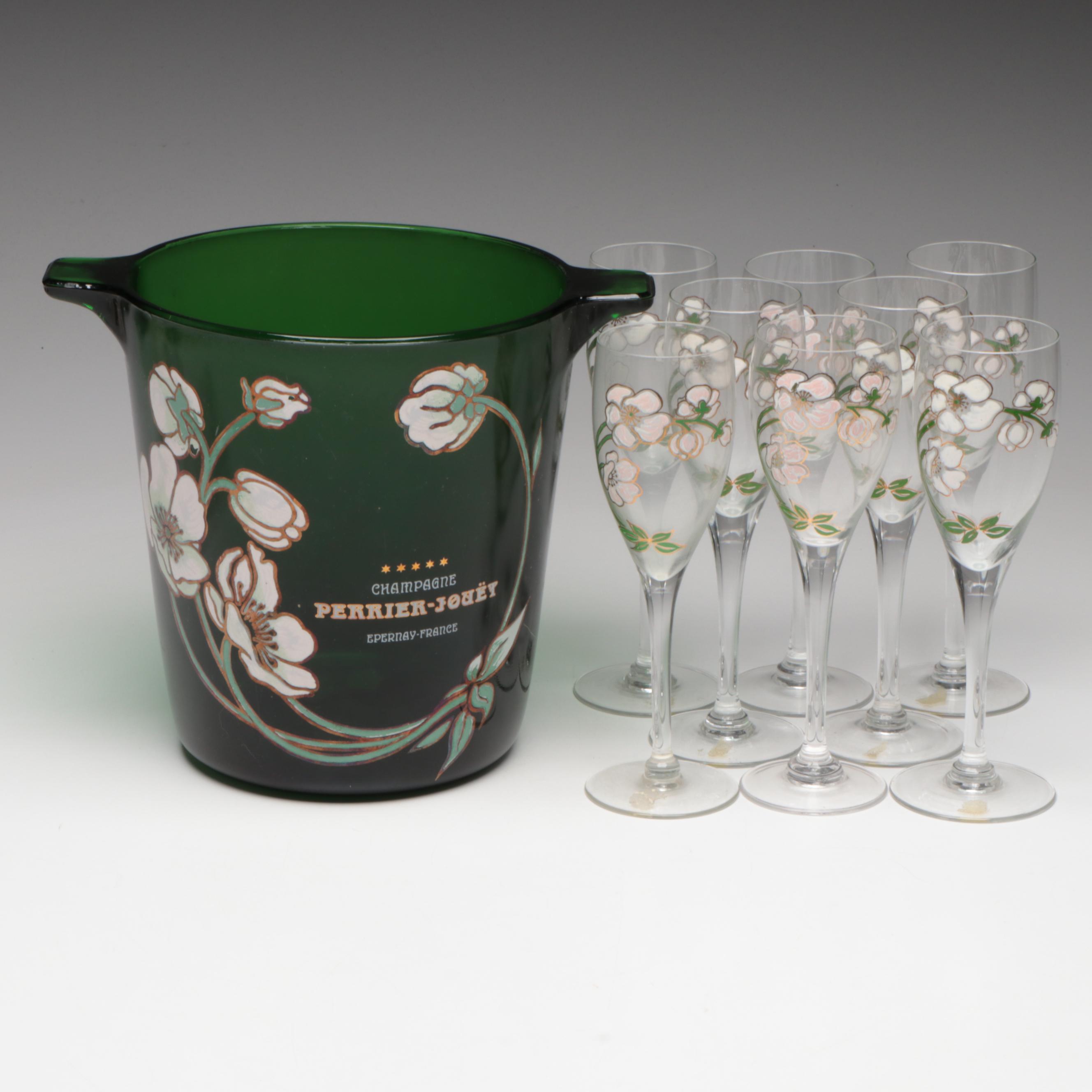 Perrier-Jouët Glass Promotional Champagne Bucket and Flutes