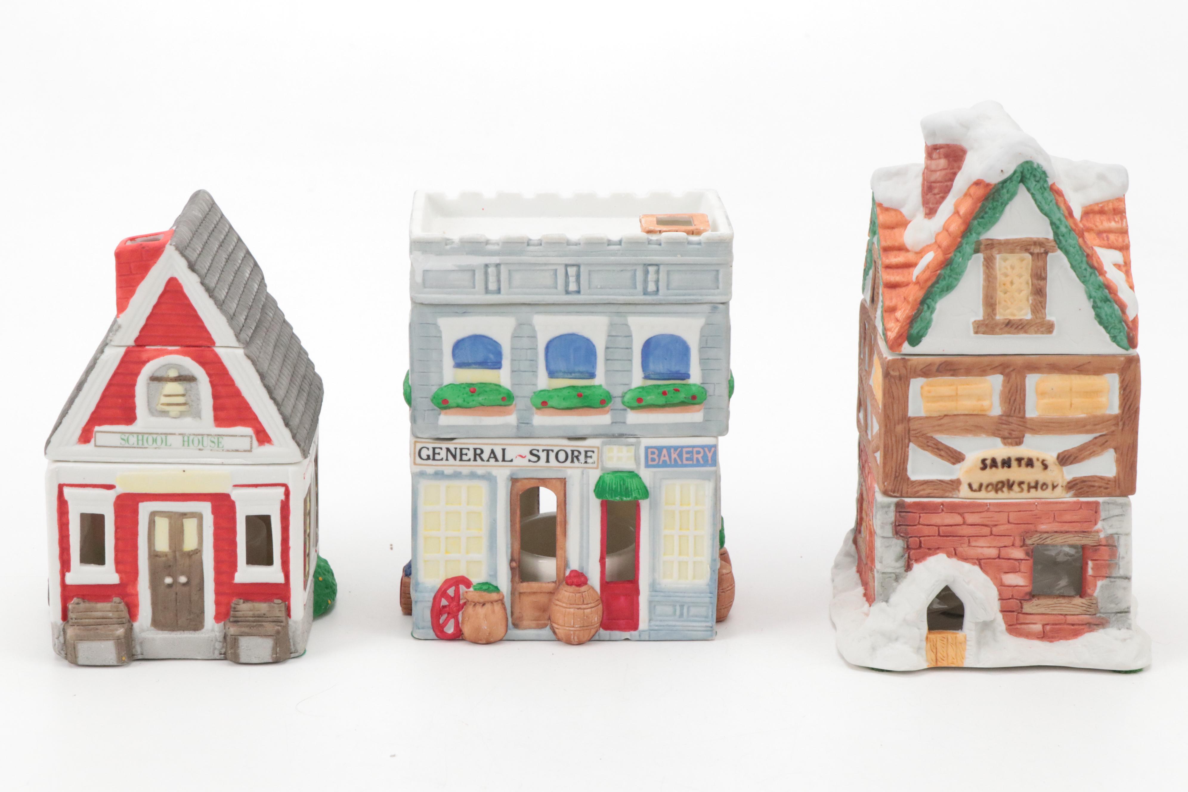 Resin Santa Figurines with Porcelain and Resin Christmas Village Figurines