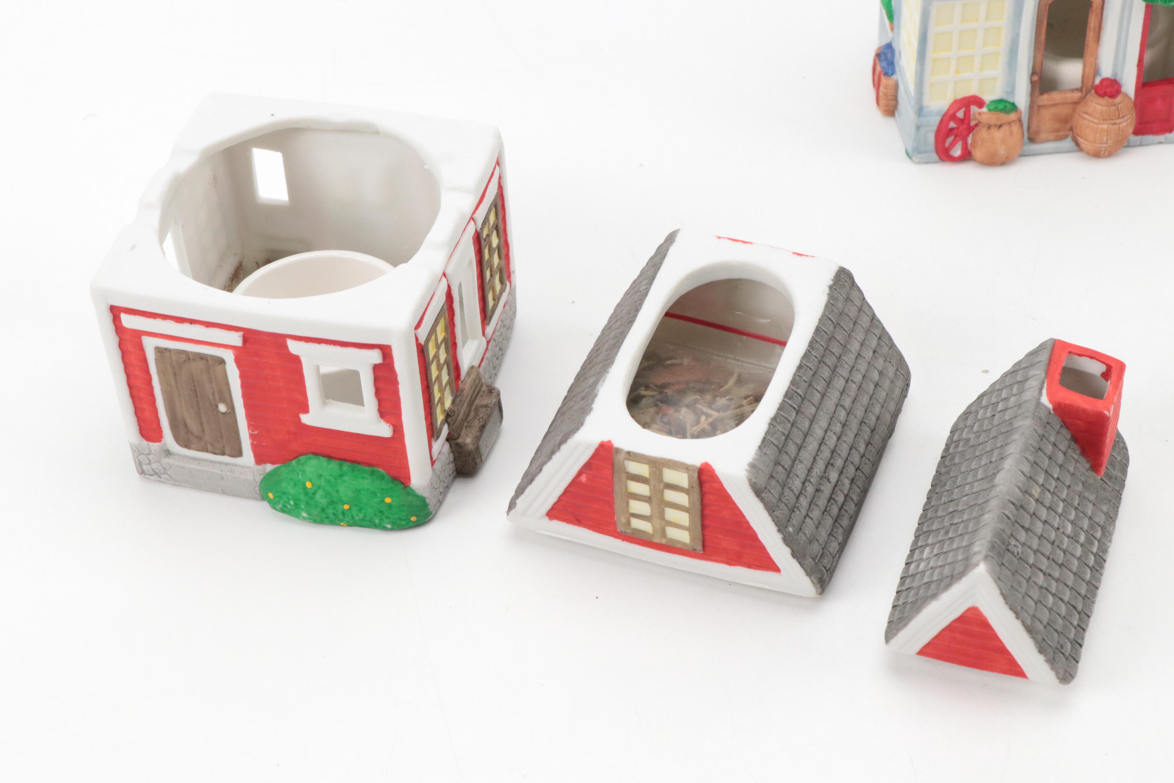 Resin Santa Figurines with Porcelain and Resin Christmas Village Figurines