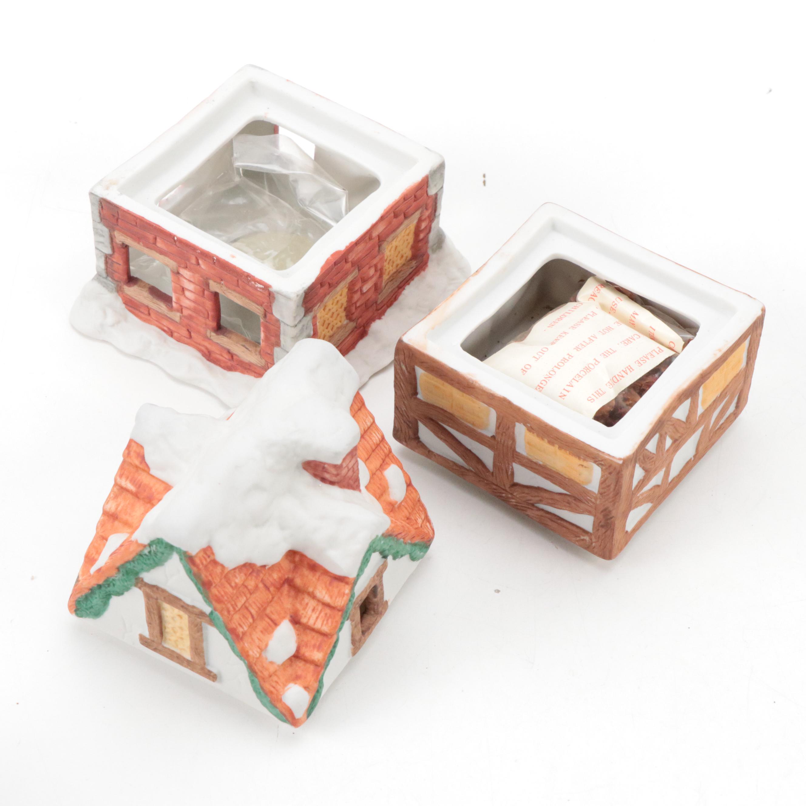 Resin Santa Figurines with Porcelain and Resin Christmas Village Figurines