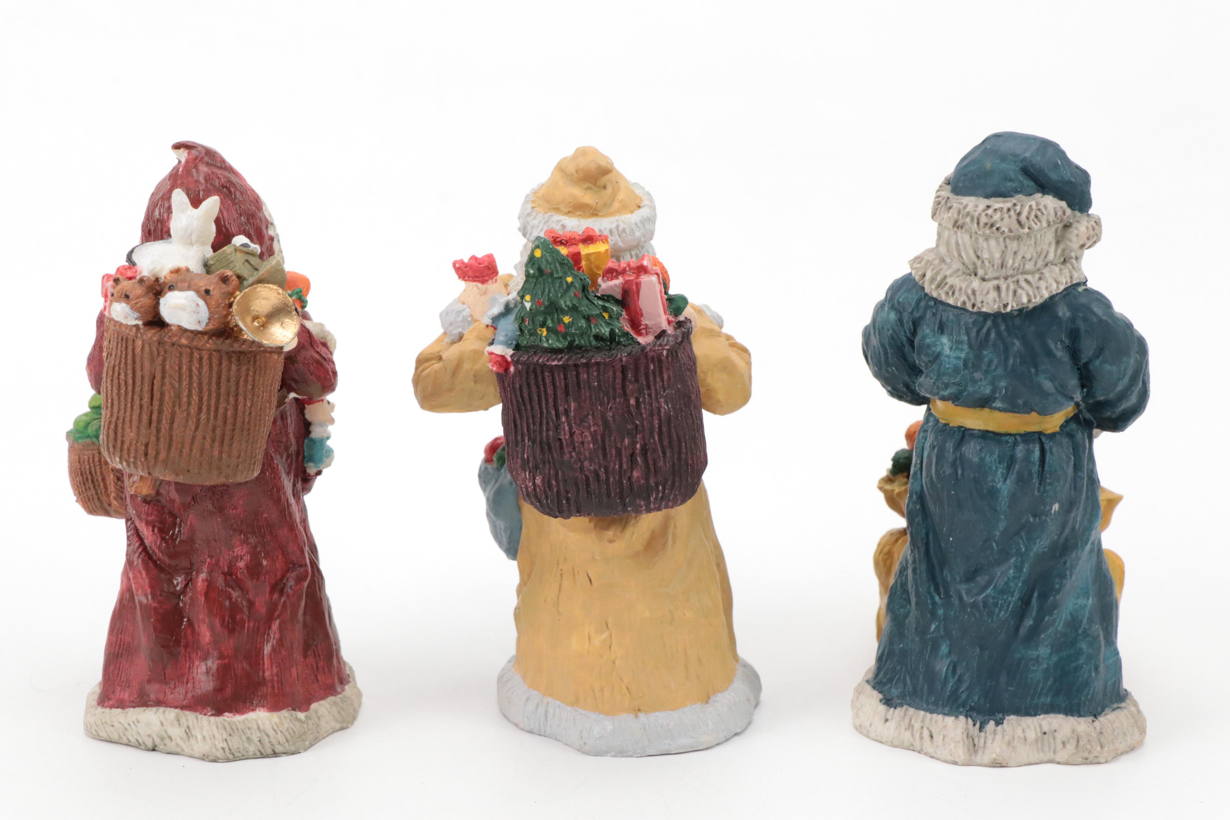 Resin Santa Figurines with Porcelain and Resin Christmas Village Figurines
