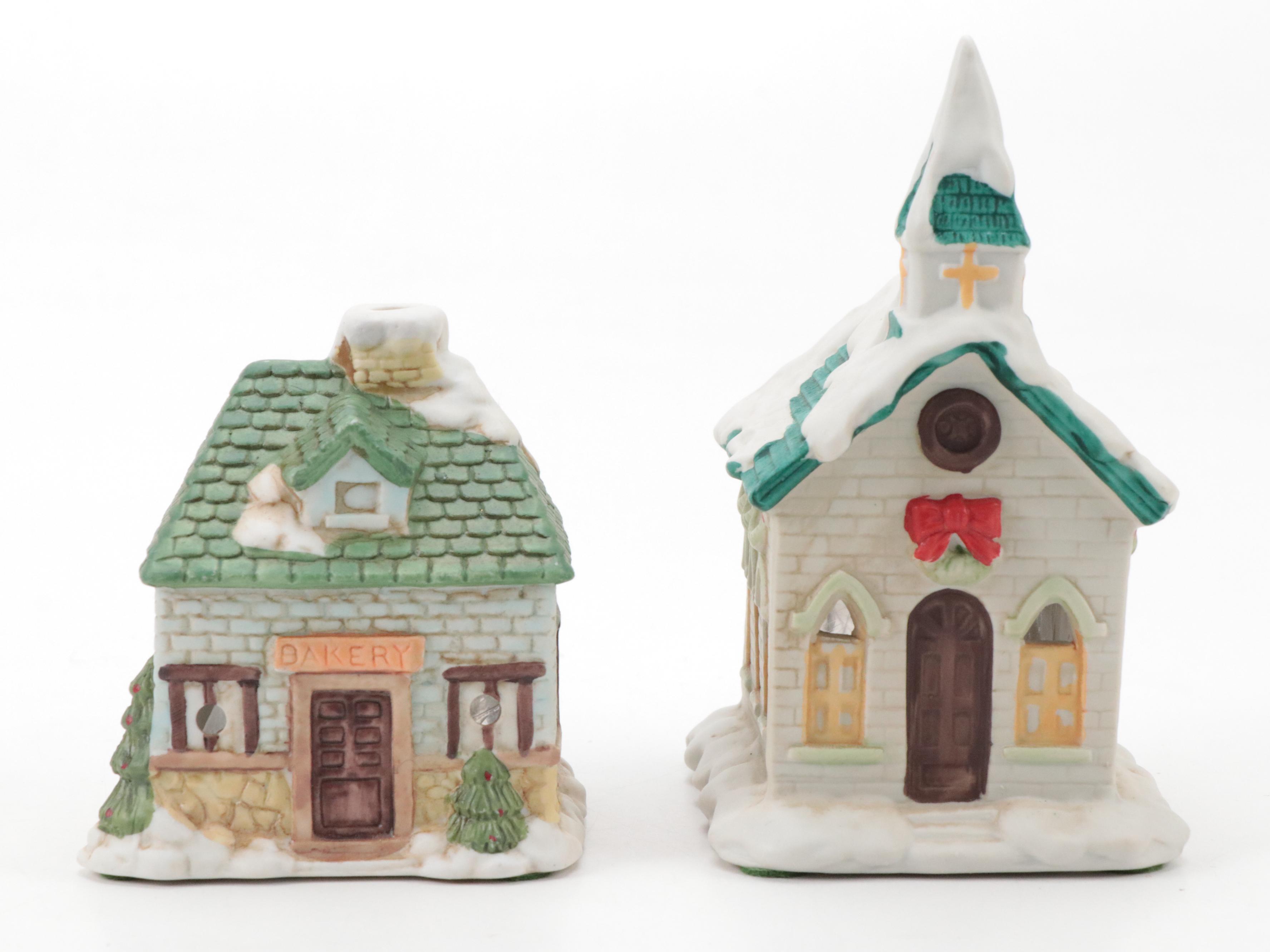 Resin Santa Figurines with Porcelain and Resin Christmas Village Figurines