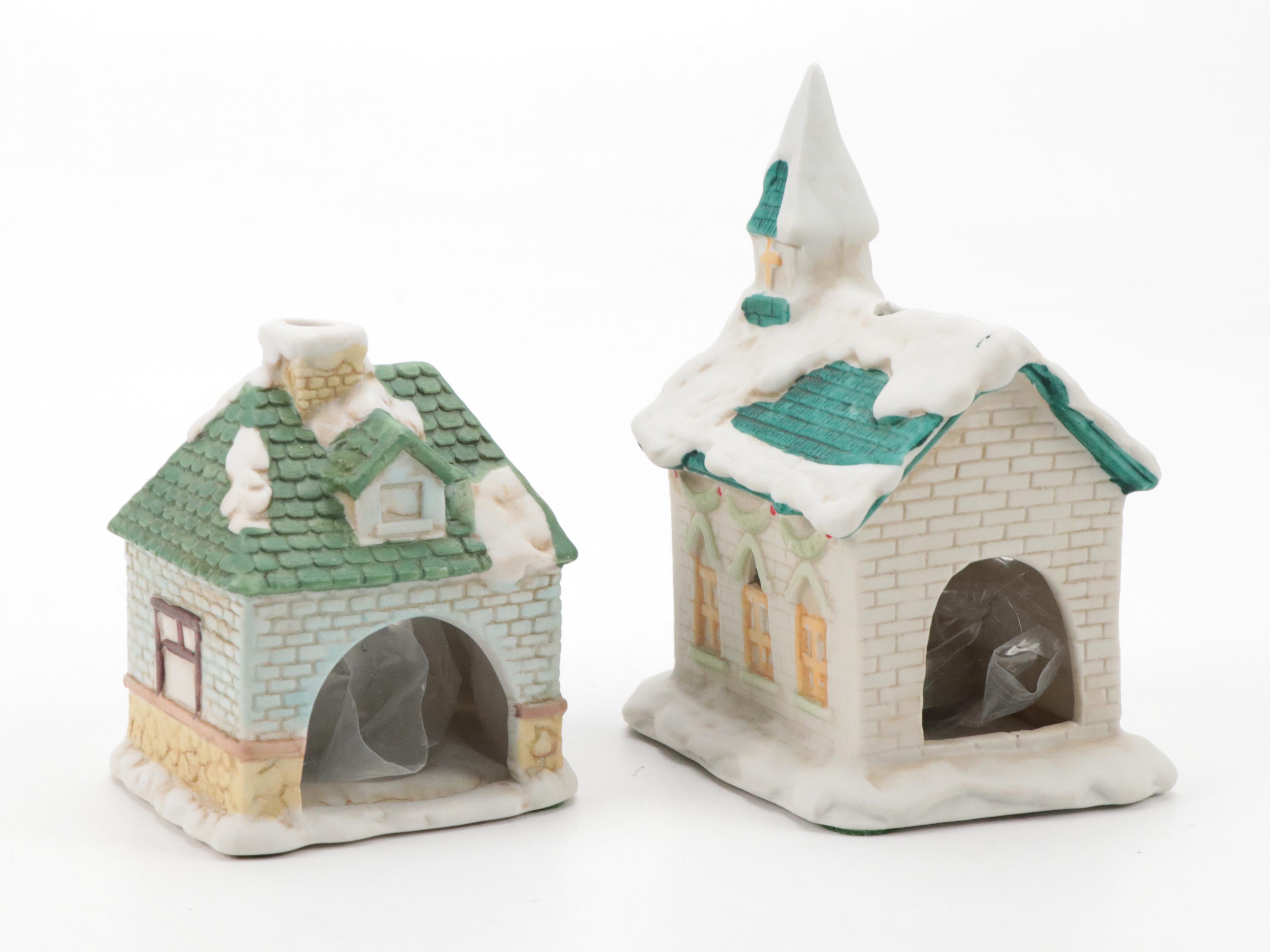 Resin Santa Figurines with Porcelain and Resin Christmas Village Figurines
